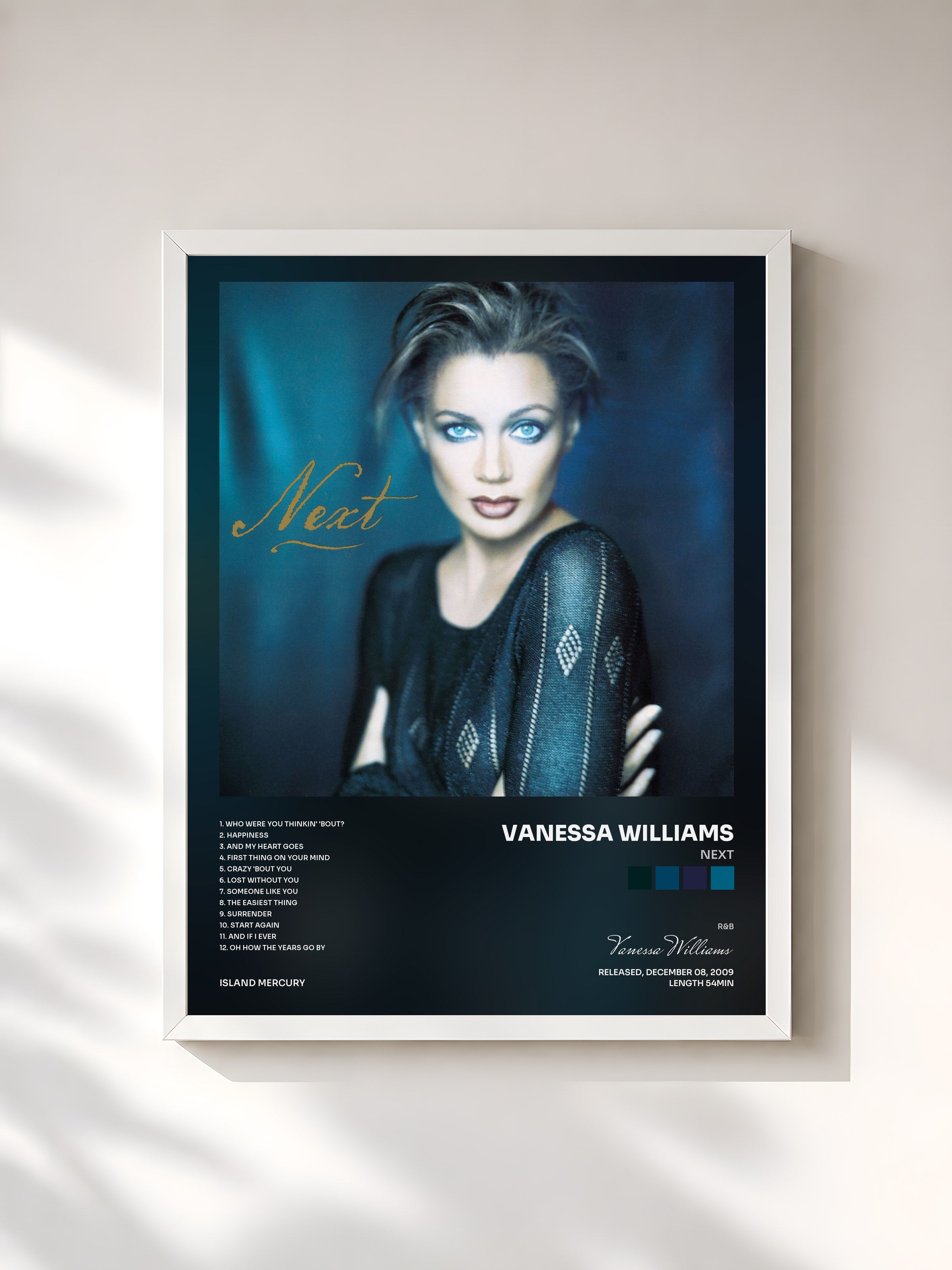 #blanc Tableau de l'album Next de Vanessa Williams, cadre blanc, imprimé et encadré en France