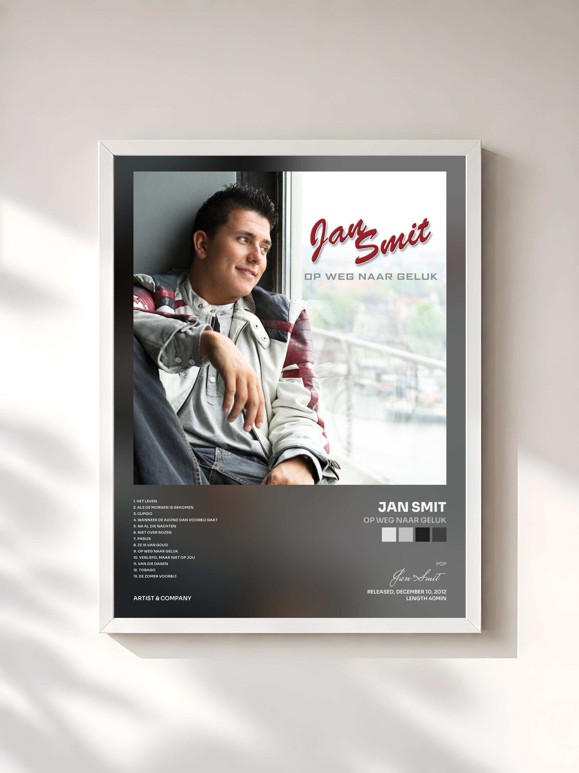 #blanc Tableau de l'album Op Weg Naar Geluk de Jan Smit, cadre blanc, imprimé et encadré en France
