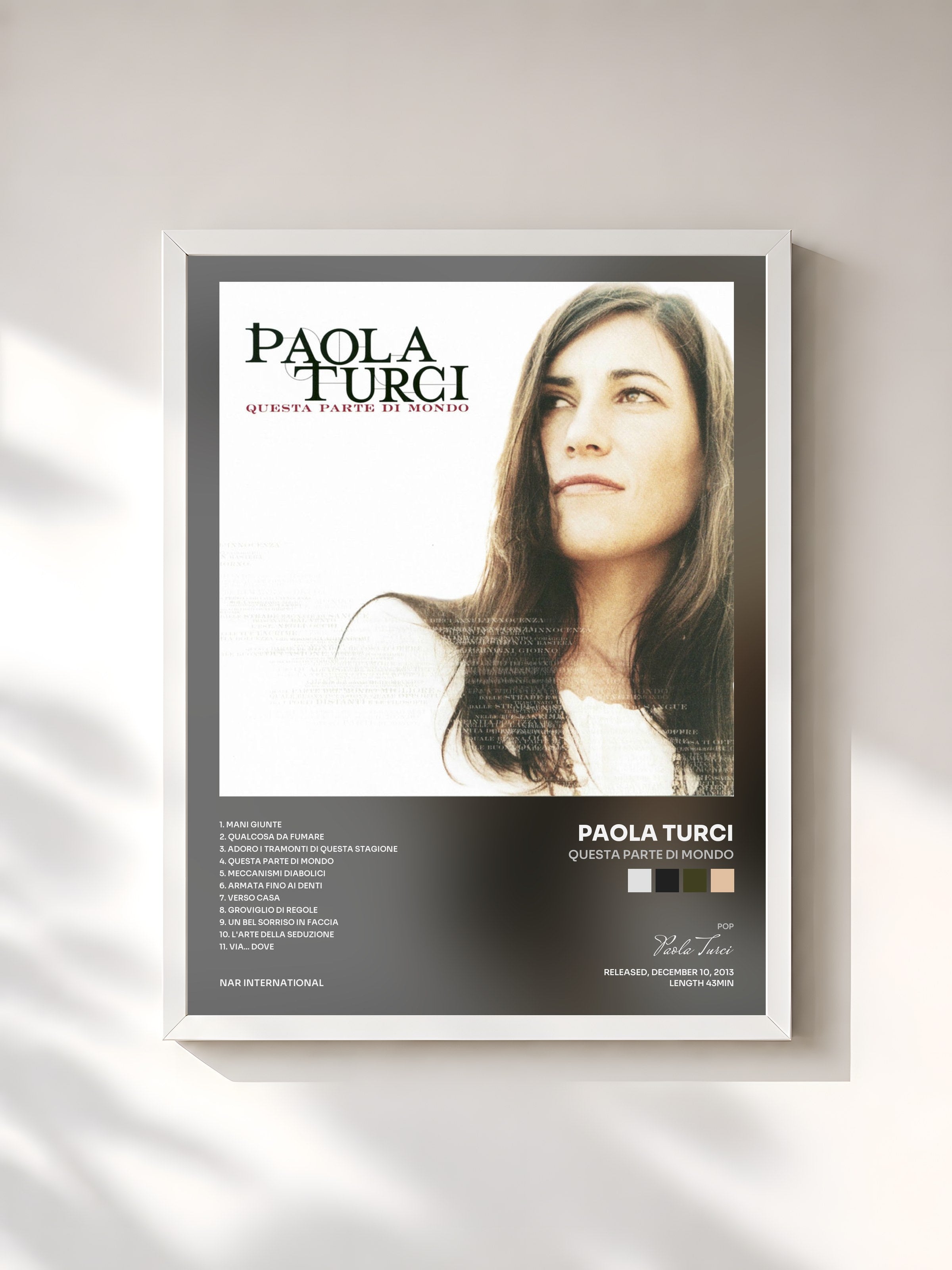 #blanc Tableau de l'album Questa Parte Di Mondo de Paola Turci, cadre blanc, imprimé et encadré en France