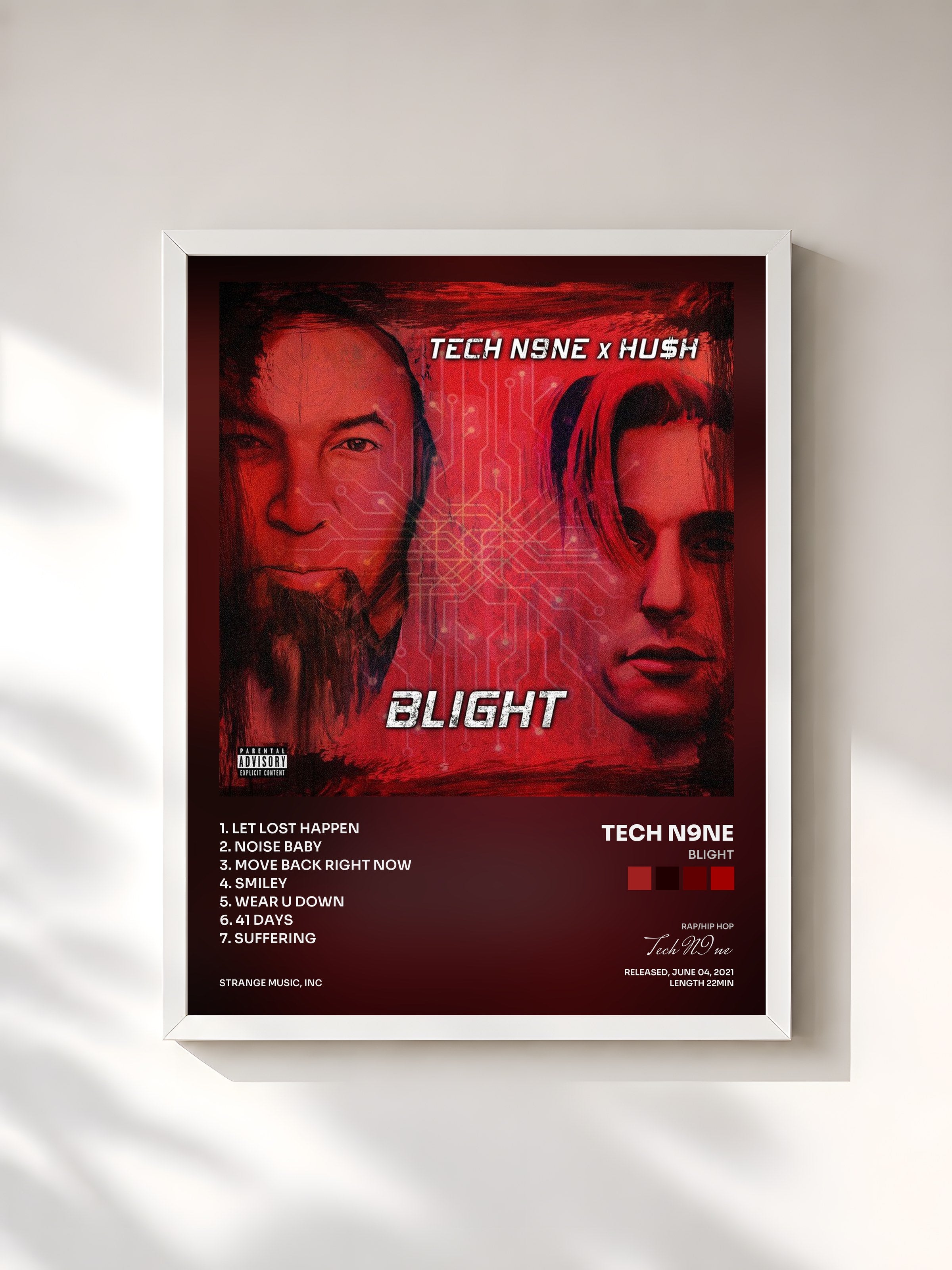 #blanc Tableau de l'album BLIGHT de Tech N9ne, cadre blanc, imprimé et encadré en France