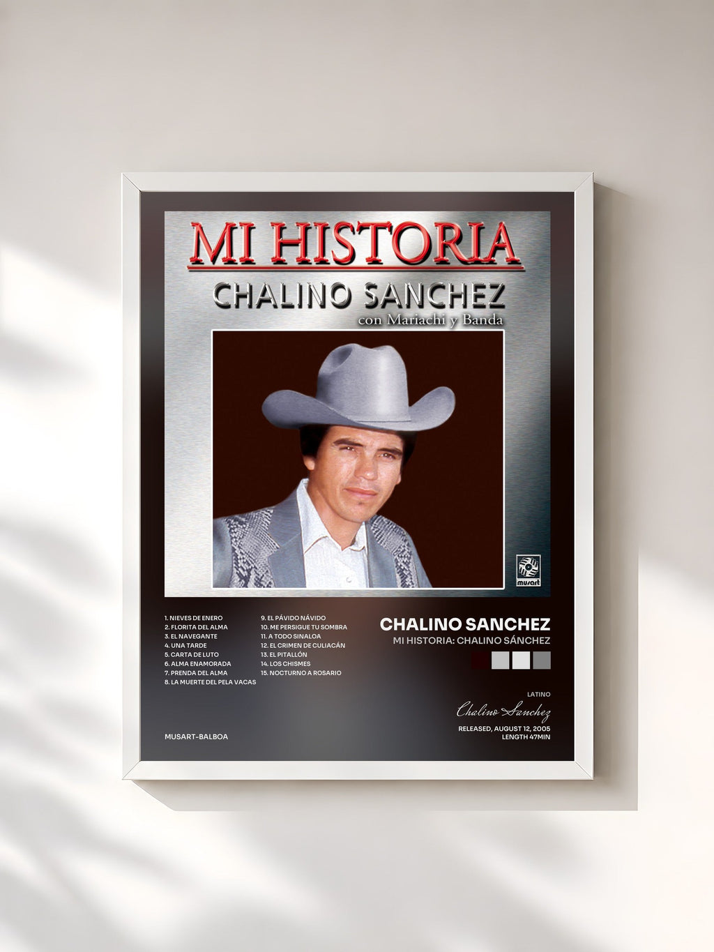 #blanc Tableau de l'album Mi Historia: Chalino Sánchez de Chalino Sanchez, cadre blanc, imprimé et encadré en France