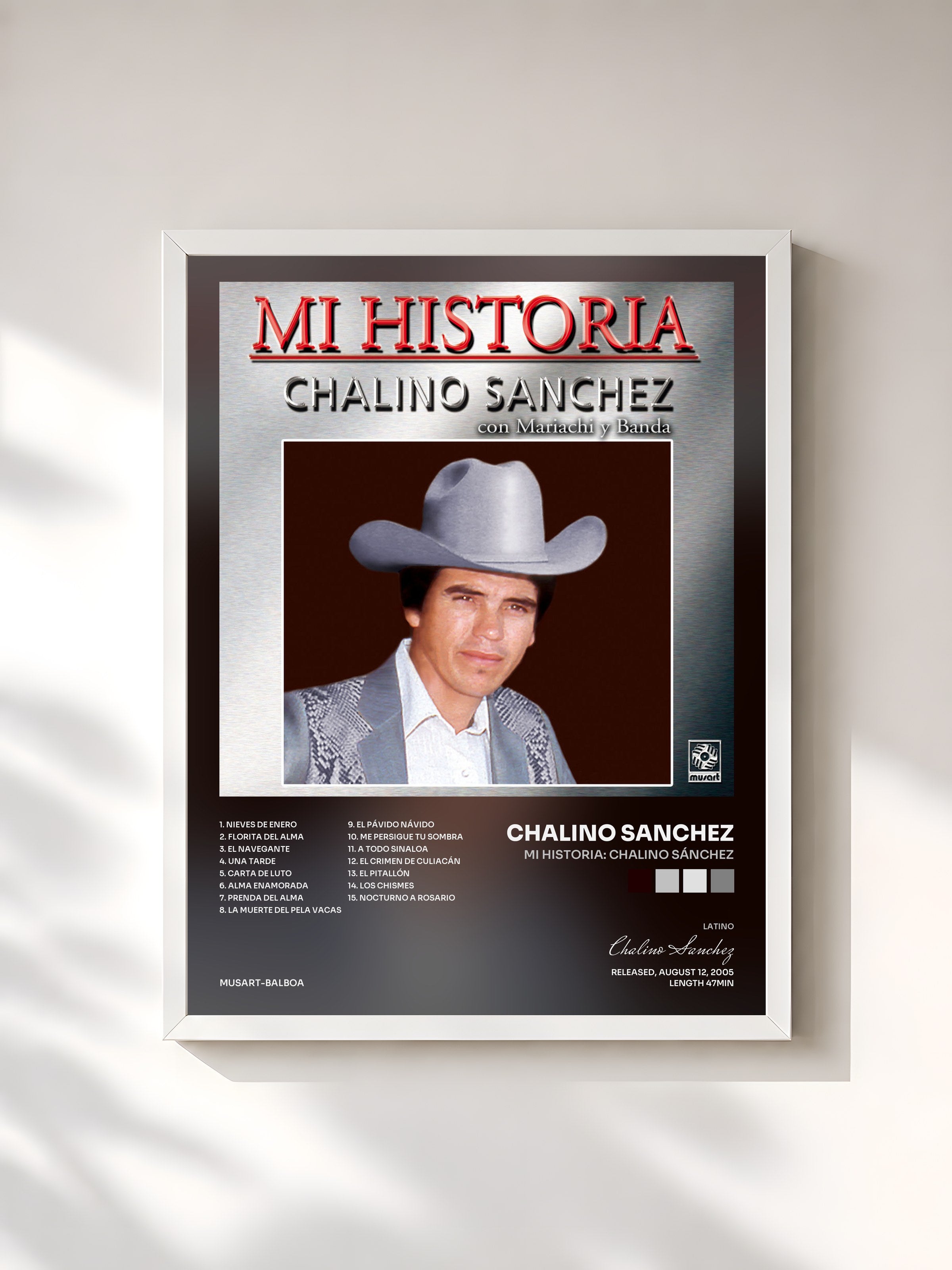 #blanc Tableau de l'album Mi Historia: Chalino Sánchez de Chalino Sanchez, cadre blanc, imprimé et encadré en France