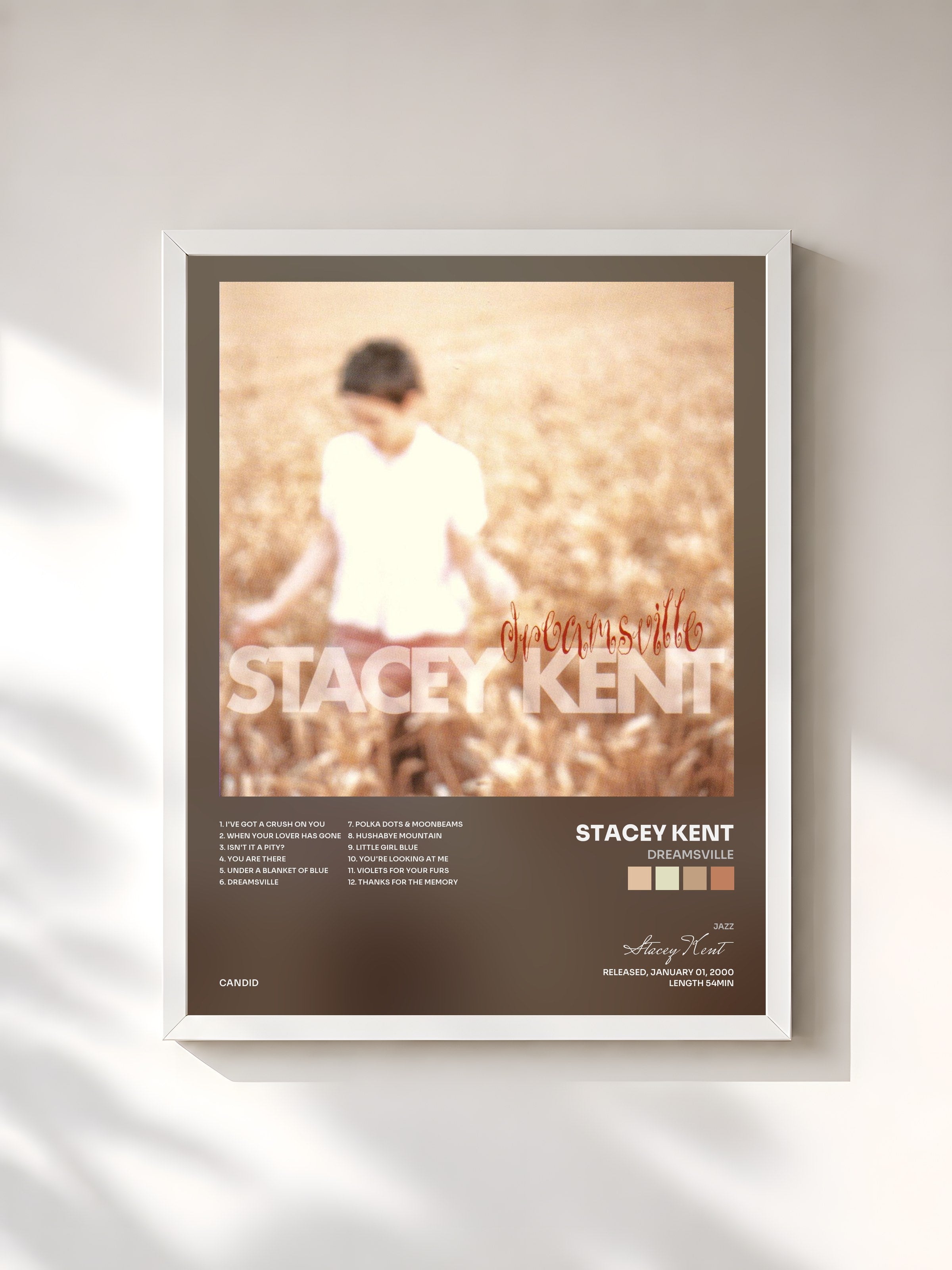 #blanc Tableau de l'album Dreamsville de Stacey Kent, cadre blanc, imprimé et encadré en France