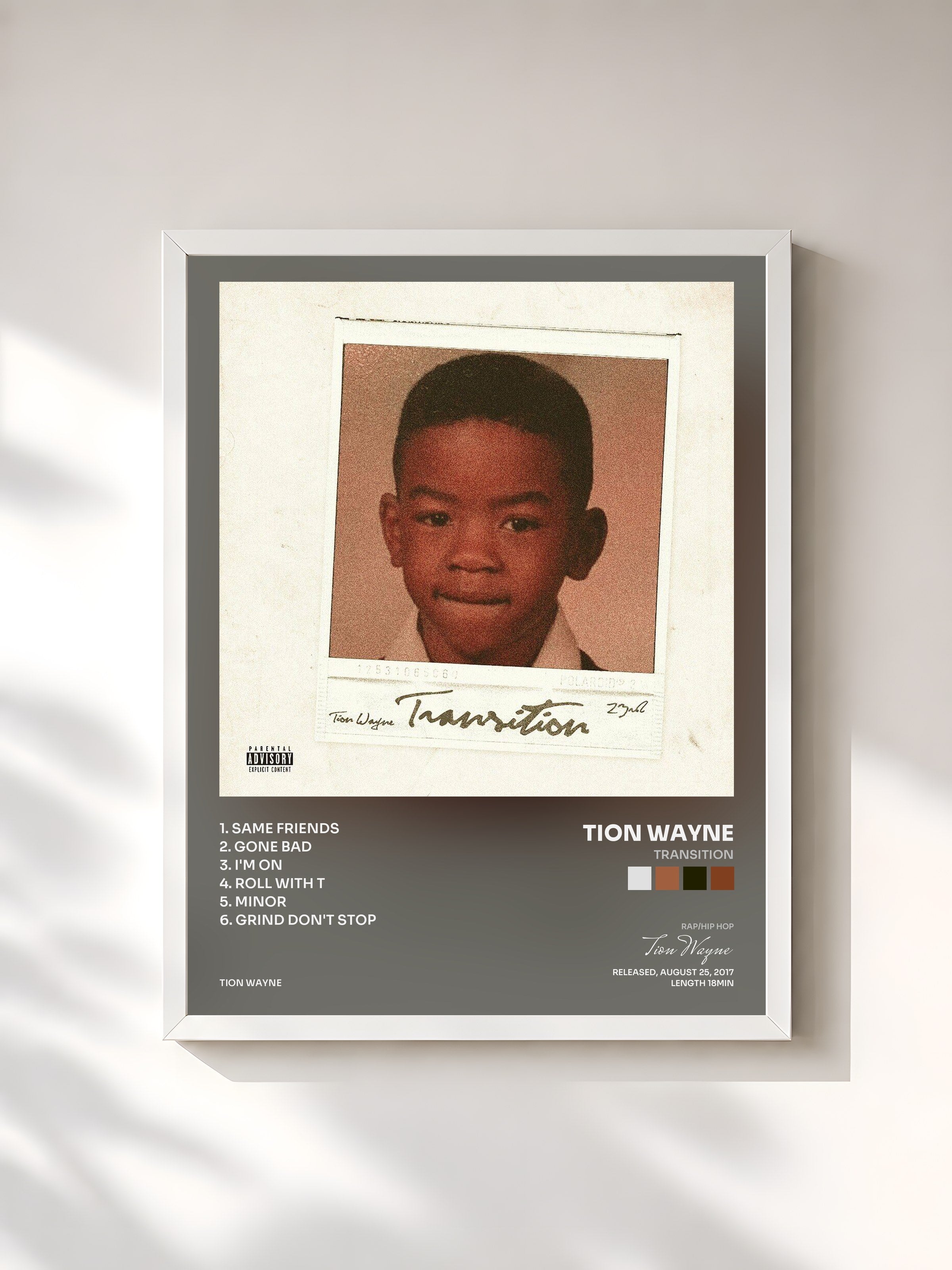 #blanc Tableau de l'album Transition de Tion Wayne, cadre blanc, imprimé et encadré en France
