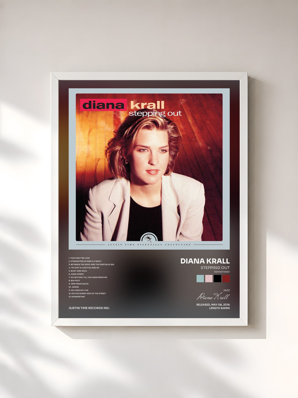 #blanc Tableau de l'album Stepping Out (Remastered) de Diana Krall, cadre blanc, imprimé et encadré en France