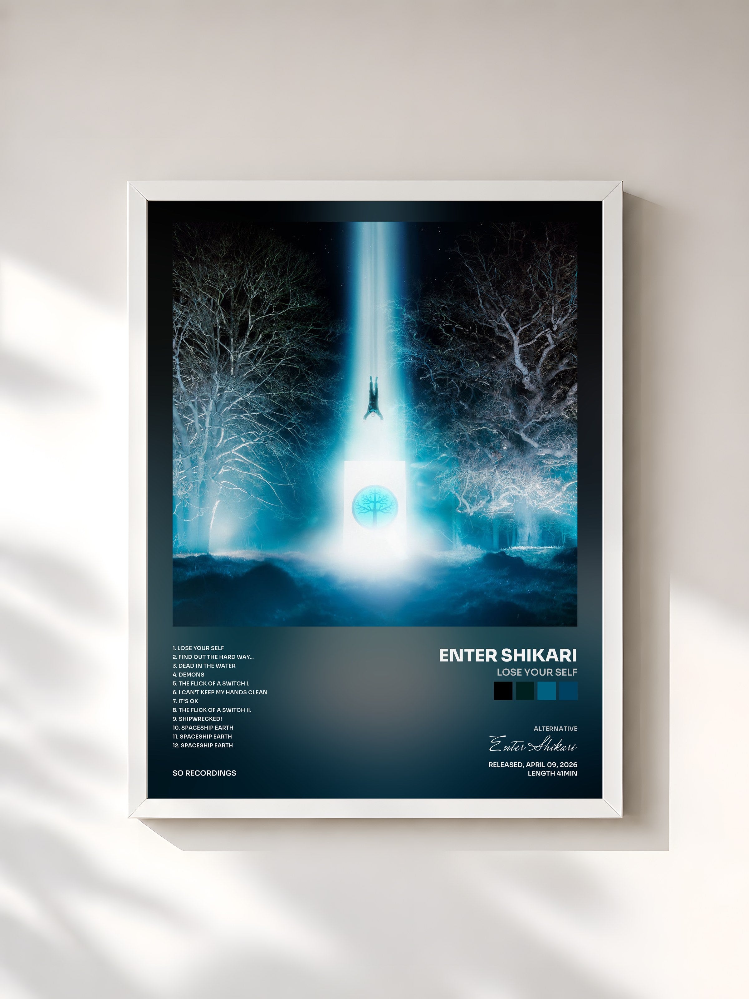 #blanc Tableau de l'album Lose Your Self de Enter Shikari, cadre blanc, imprimé et encadré en France