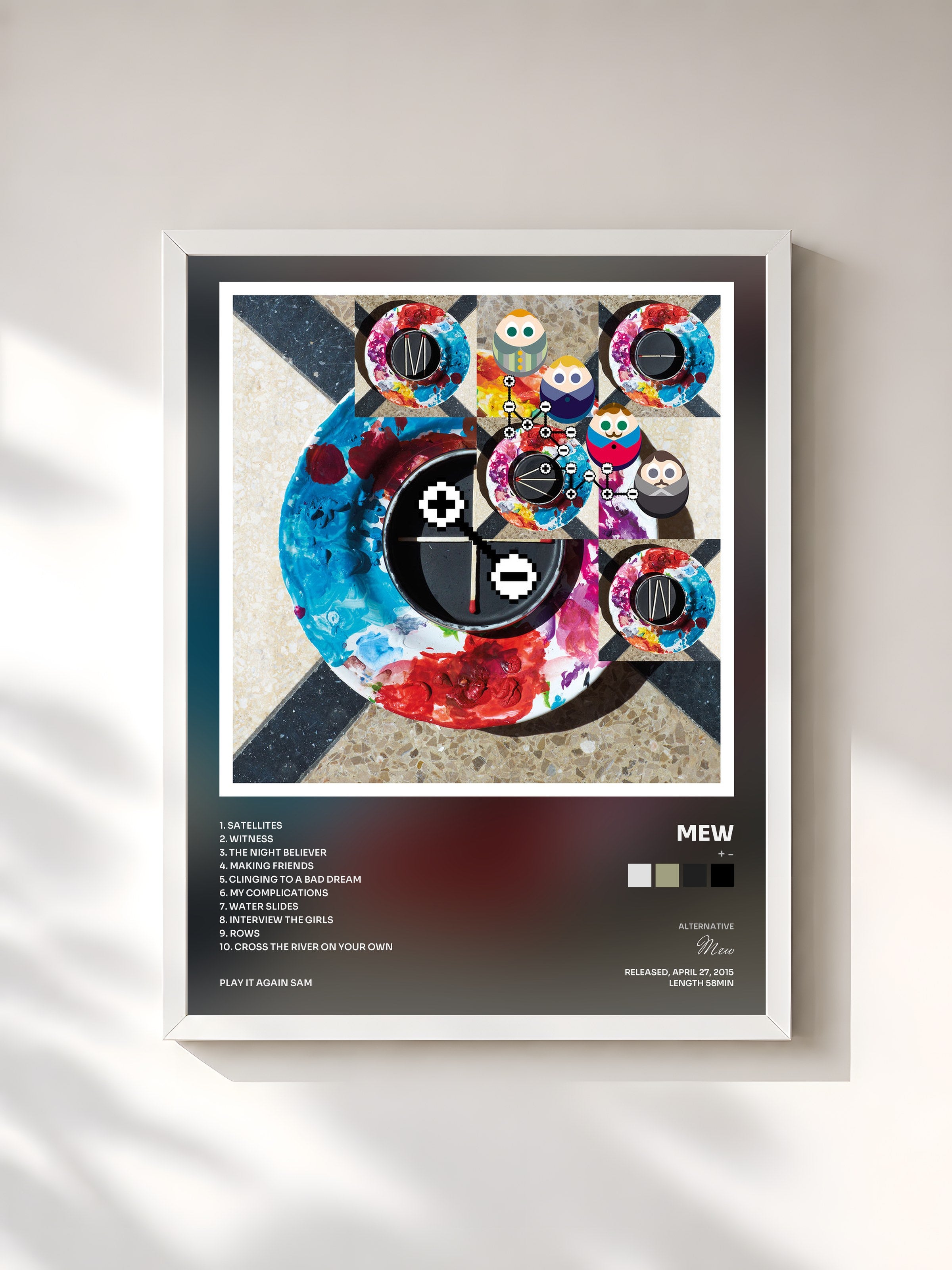 #blanc Tableau de l'album + - de Mew, cadre blanc, imprimé et encadré en France