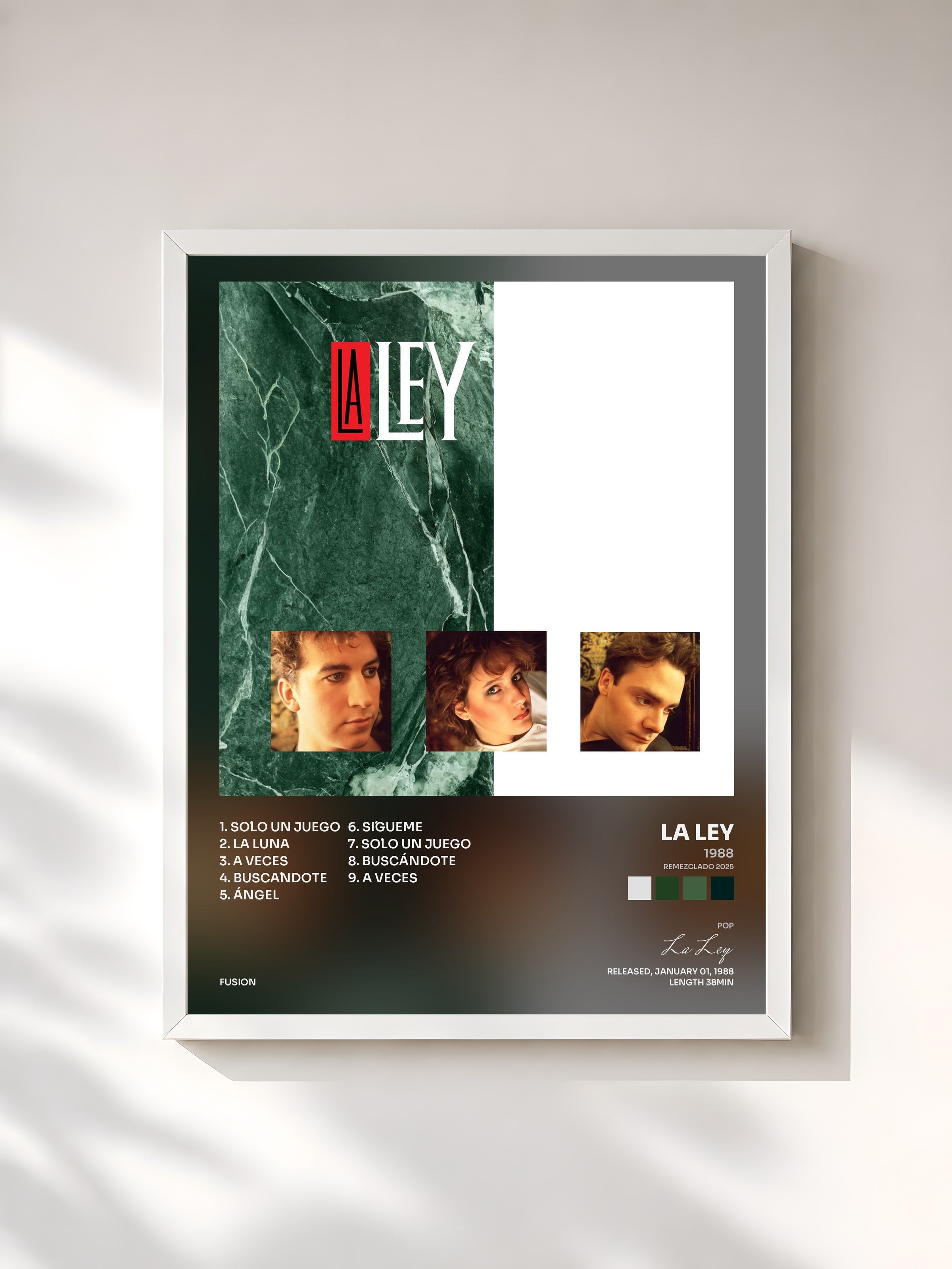 #blanc Tableau de l'album 1988 (Remezclado 2025) de La Ley, cadre blanc, imprimé et encadré en France