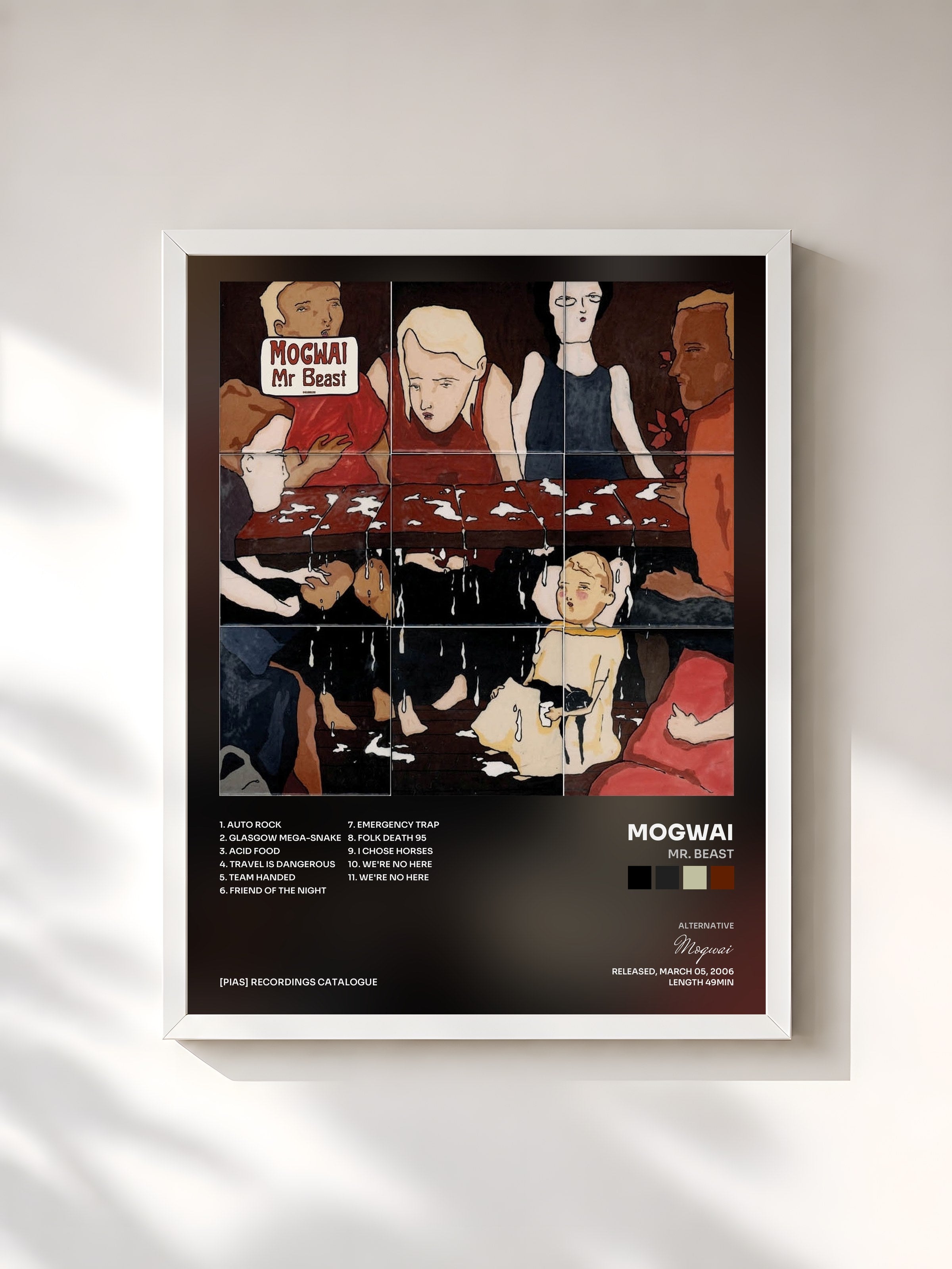 #blanc Tableau de l'album Mr. Beast de Mogwai, cadre blanc, imprimé et encadré en France