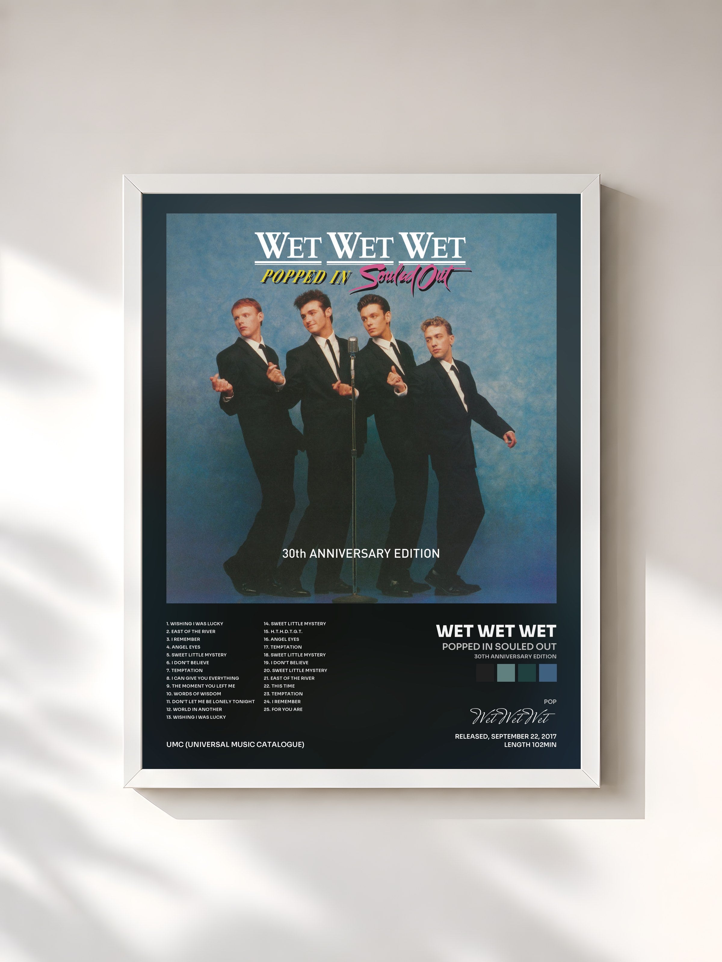#blanc Tableau de l'album Popped In Souled Out (30th Anniversary Edition) de Wet Wet Wet, cadre blanc, imprimé et encadré en France