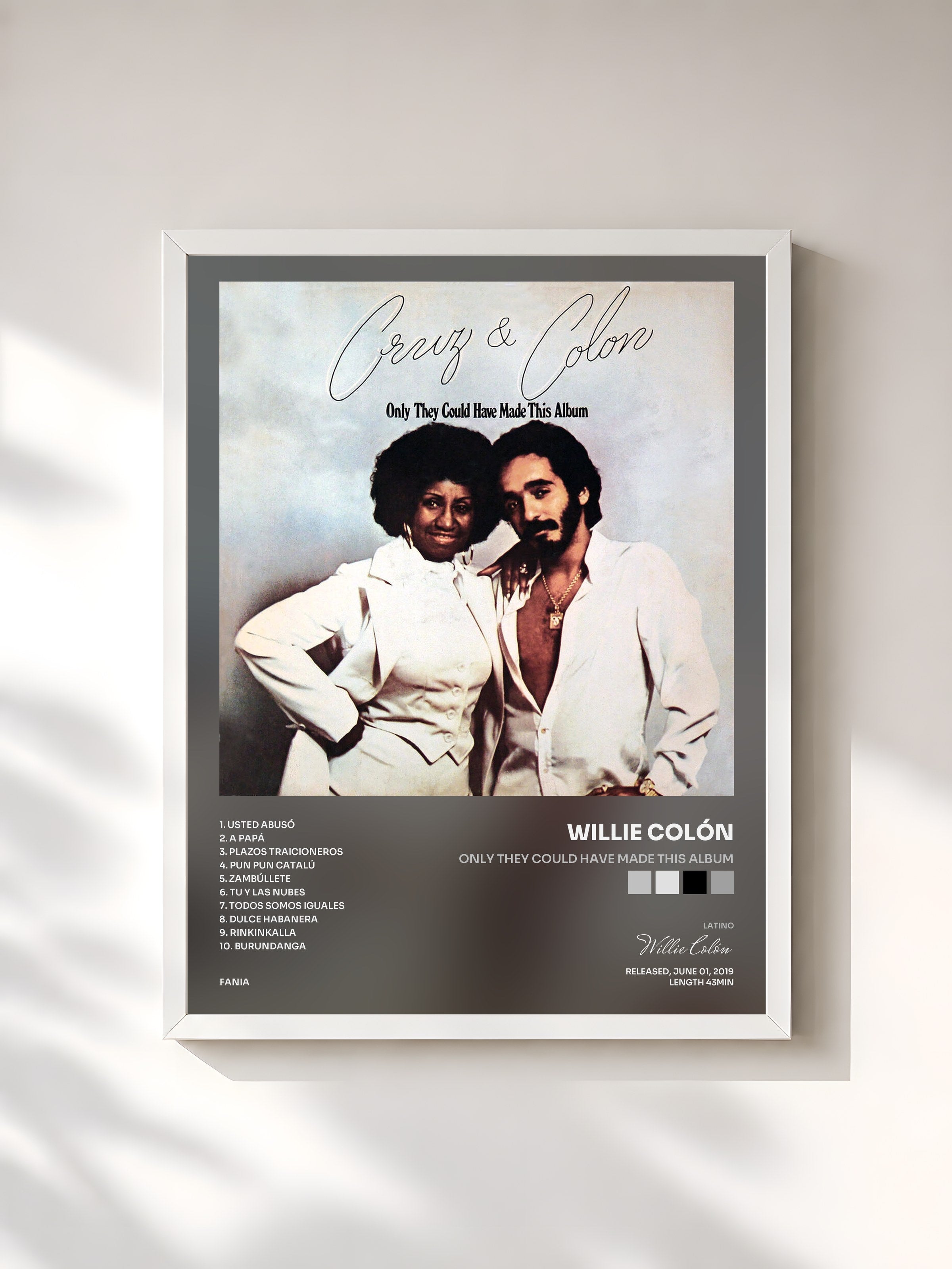 #blanc Tableau de l'album Only They Could Have Made This Album de Willie Colón, cadre blanc, imprimé et encadré en France