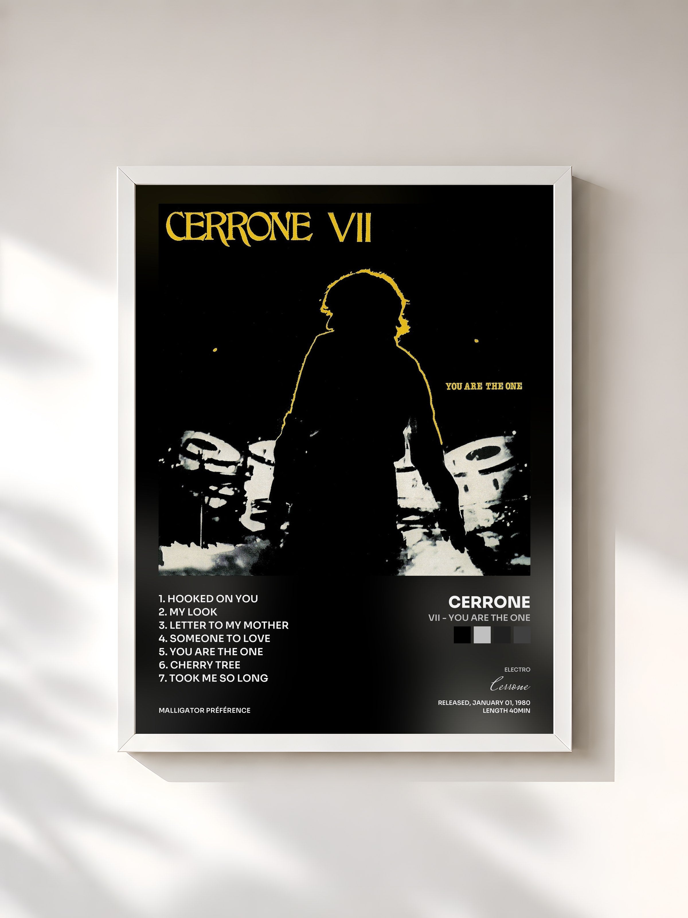 #blanc Tableau de l'album VII - You Are the One de Cerrone, cadre blanc, imprimé et encadré en France