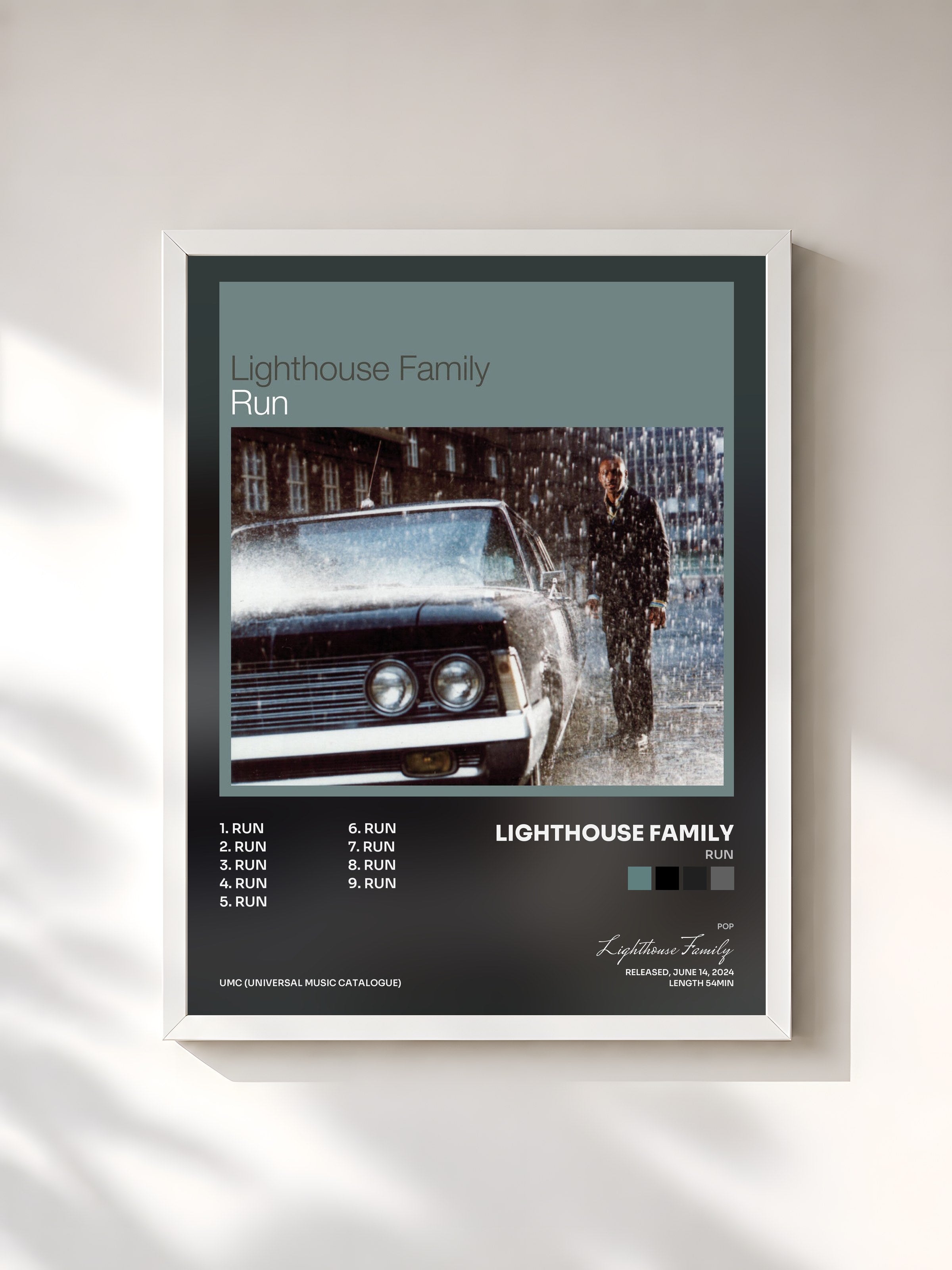 #blanc Tableau de l'album Run de Lighthouse Family, cadre blanc, imprimé et encadré en France