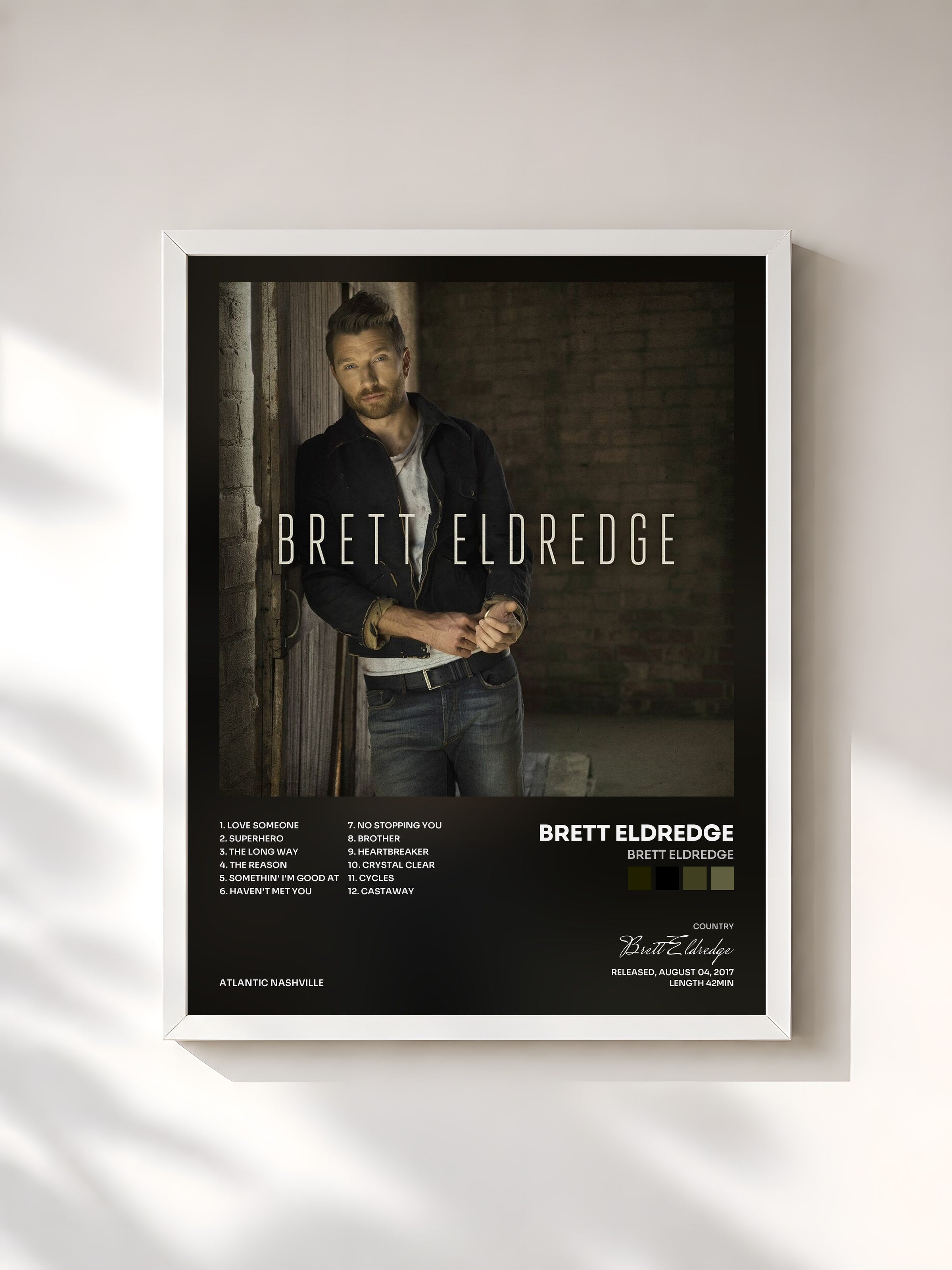 #blanc Tableau de l'album Brett Eldredge de Brett Eldredge, cadre blanc, imprimé et encadré en France