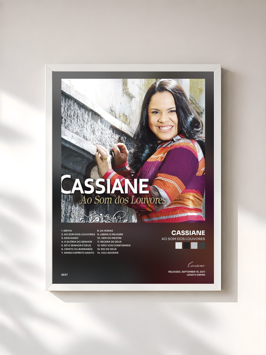 #blanc Tableau de l'album Ao Som dos Louvores de Cassiane, cadre blanc, imprimé et encadré en France