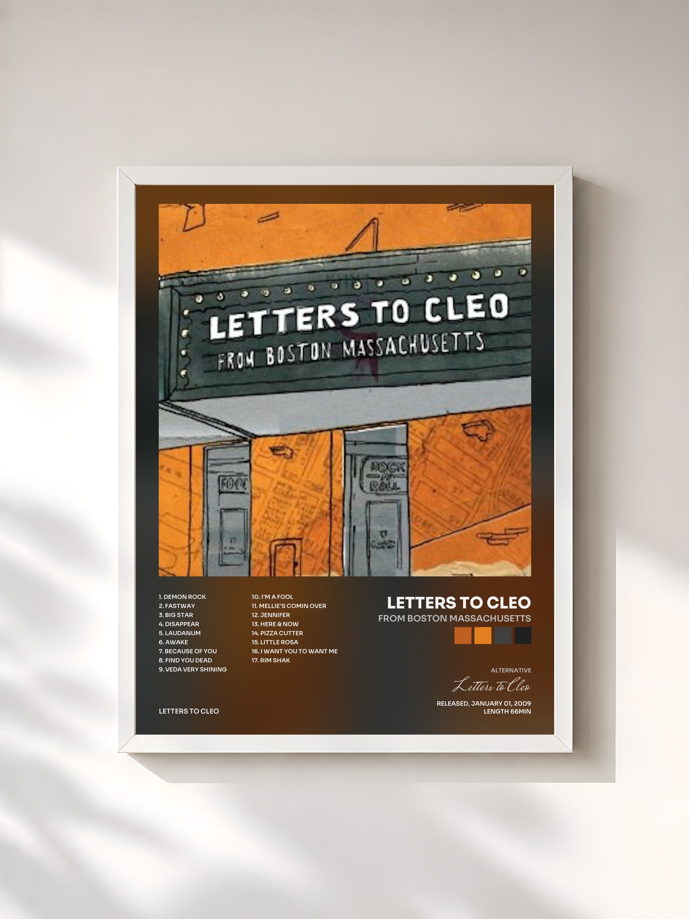 #blanc Tableau de l'album From Boston Massachusetts de Letters to Cleo, cadre blanc, imprimé et encadré en France