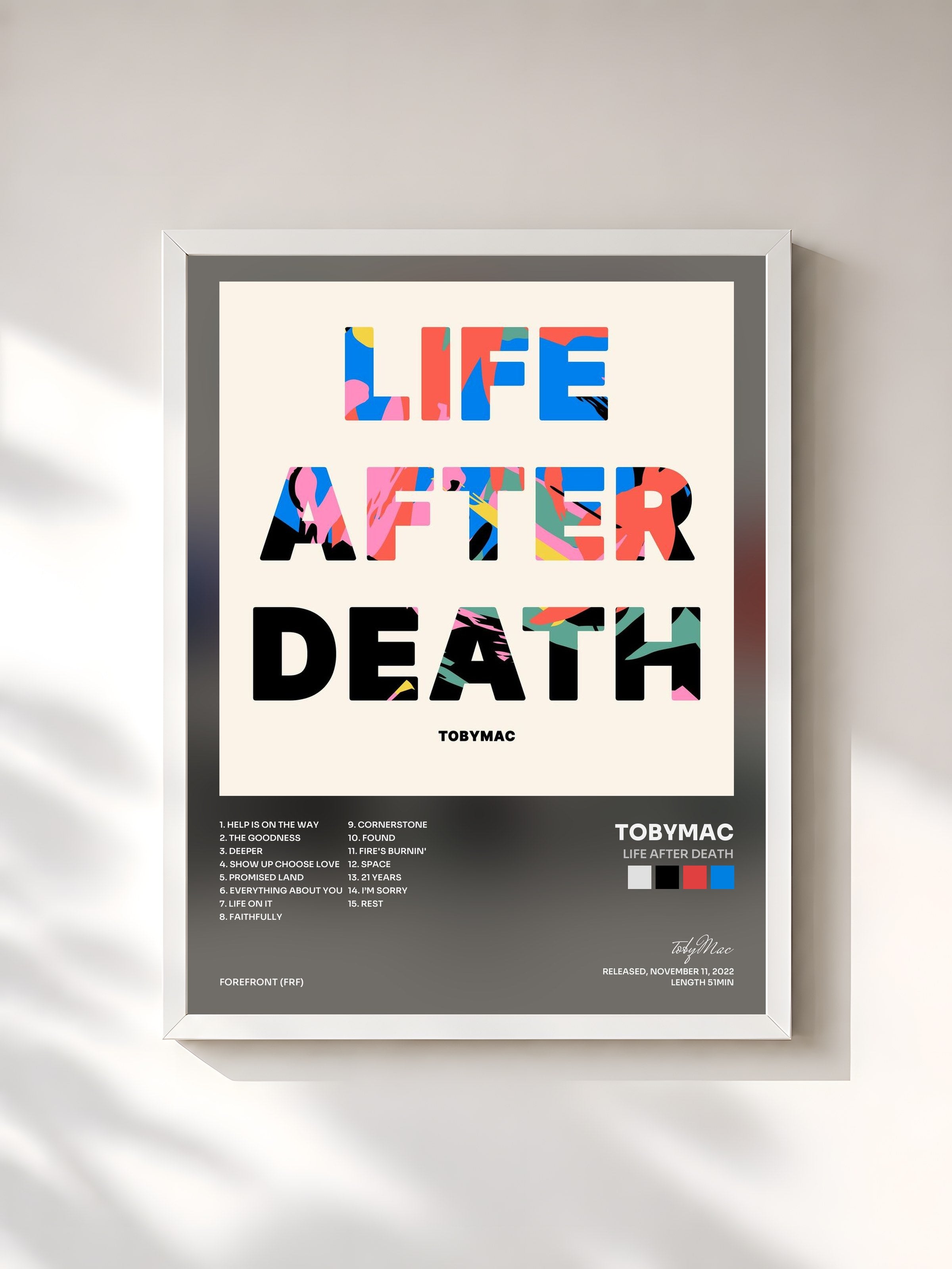 #blanc Tableau de l'album Life After Death de tobyMac, cadre blanc, imprimé et encadré en France