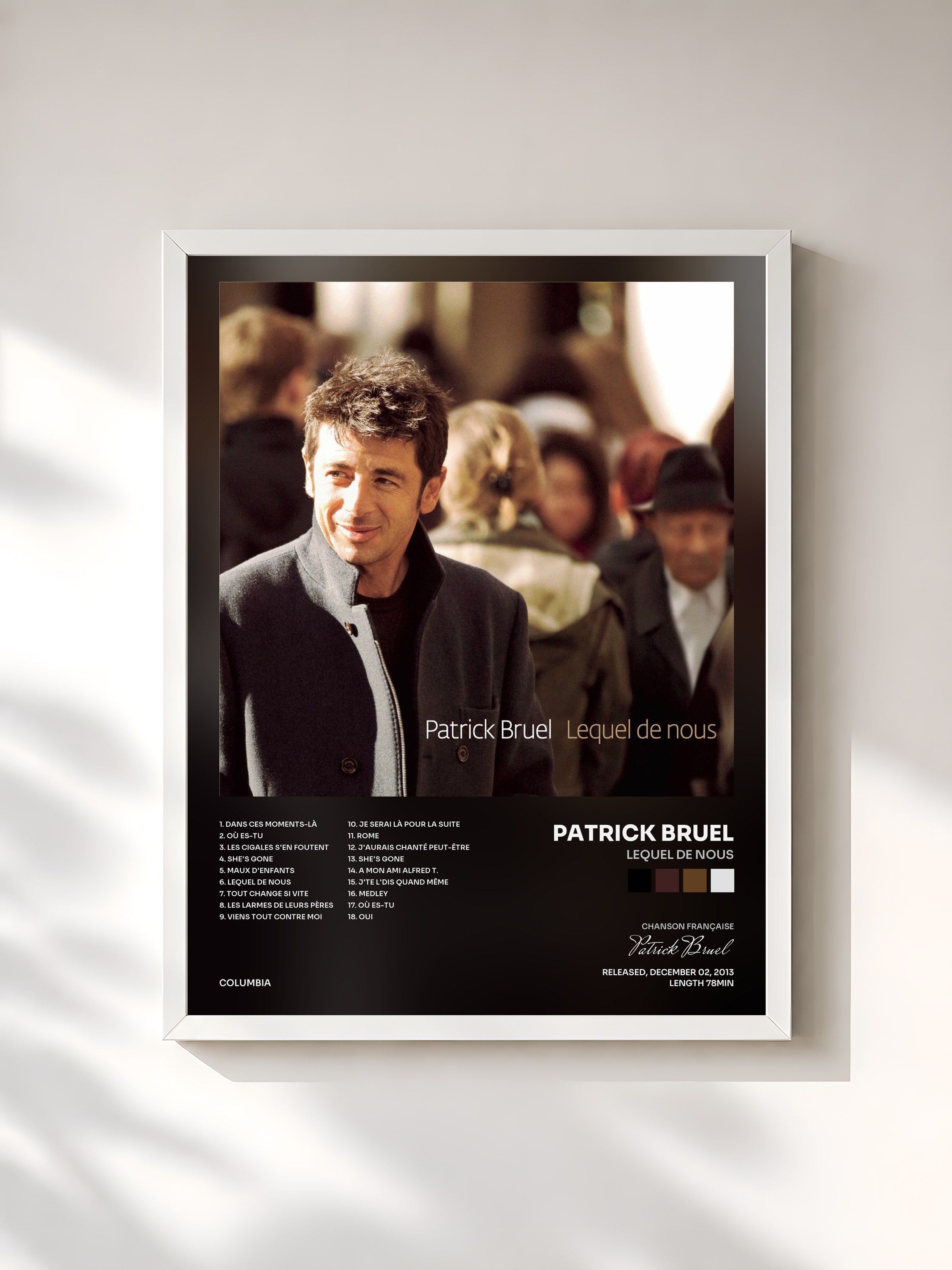 #blanc Tableau de l'album Lequel de nous de Patrick Bruel, cadre blanc, imprimé et encadré en France