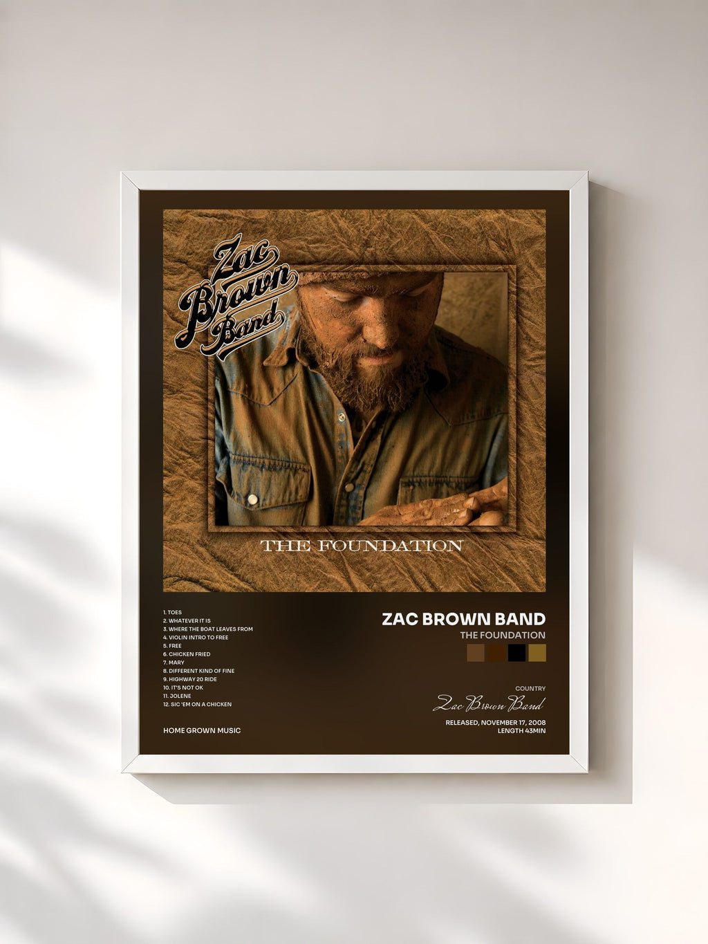 #blanc The Foundation by Zac Brown Band as a framed art print, white frame, printed and framed in France