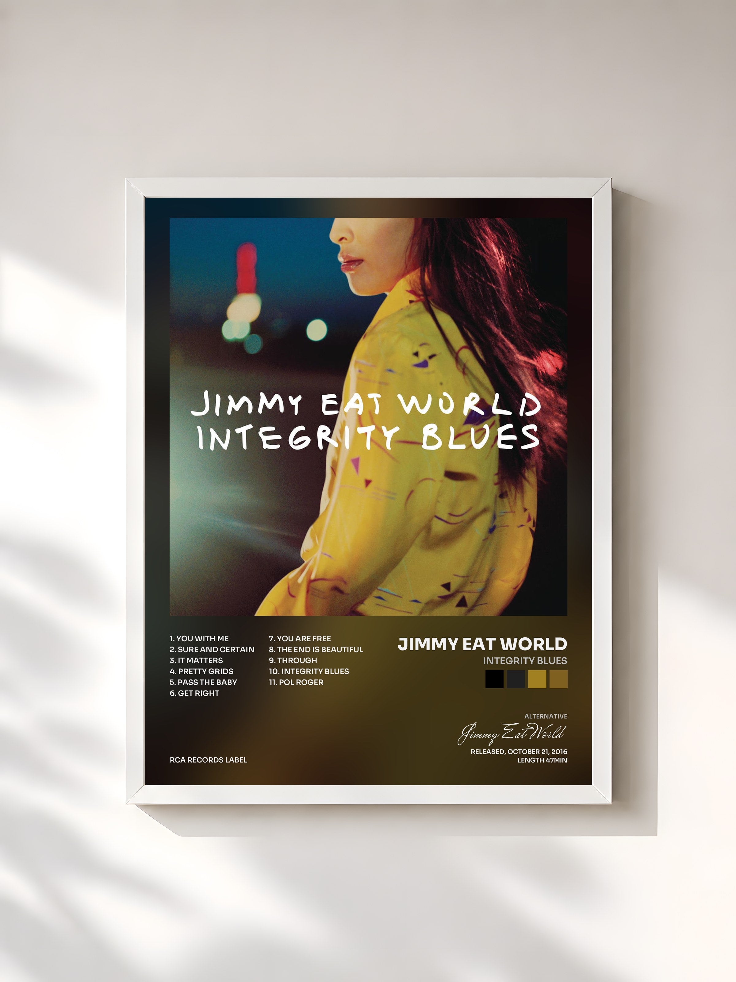 #blanc Tableau de l'album Integrity Blues de Jimmy Eat World, cadre blanc, imprimé et encadré en France