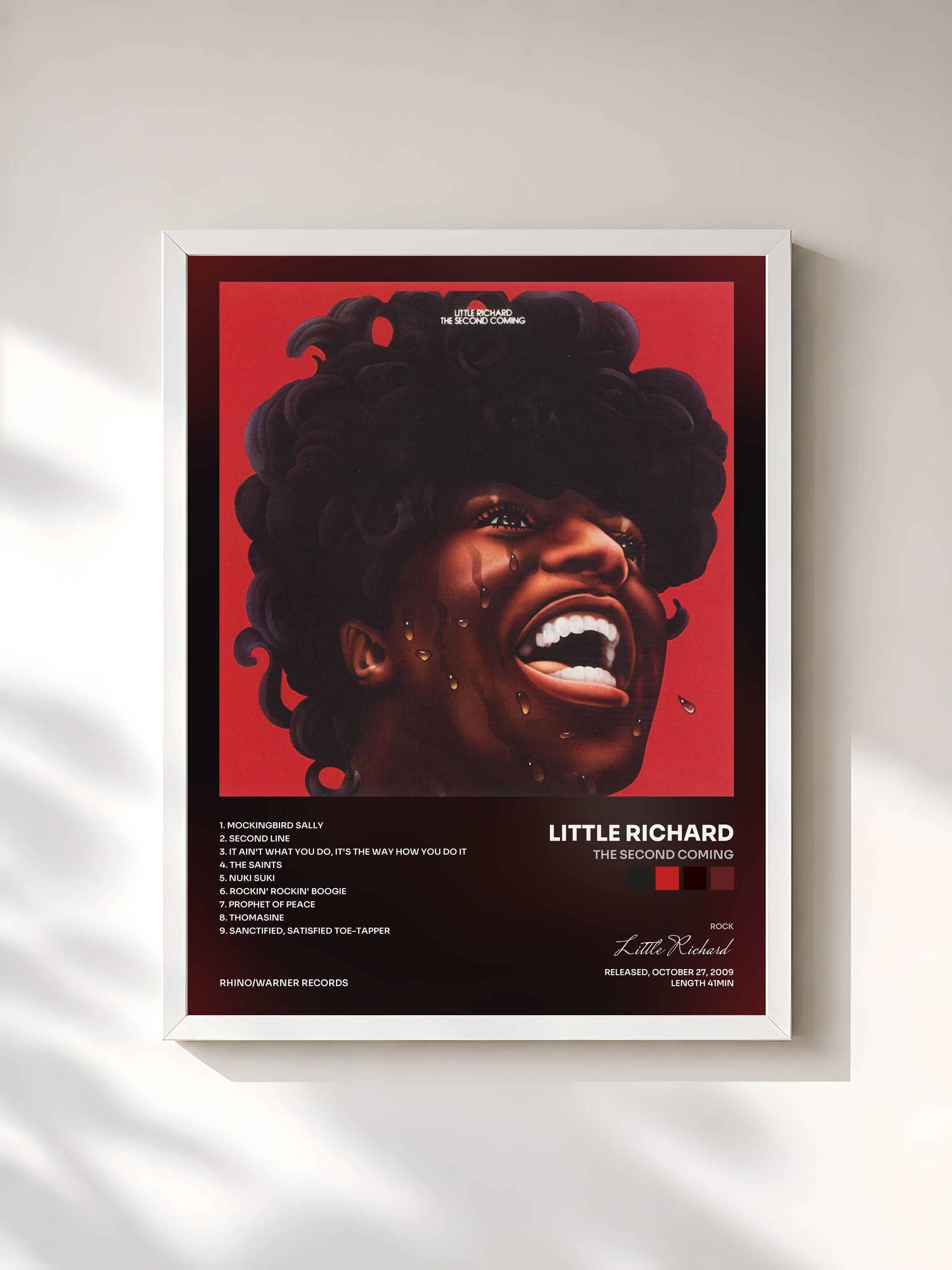 #blanc Tableau de l'album The Second Coming de Little Richard, cadre blanc, imprimé et encadré en France