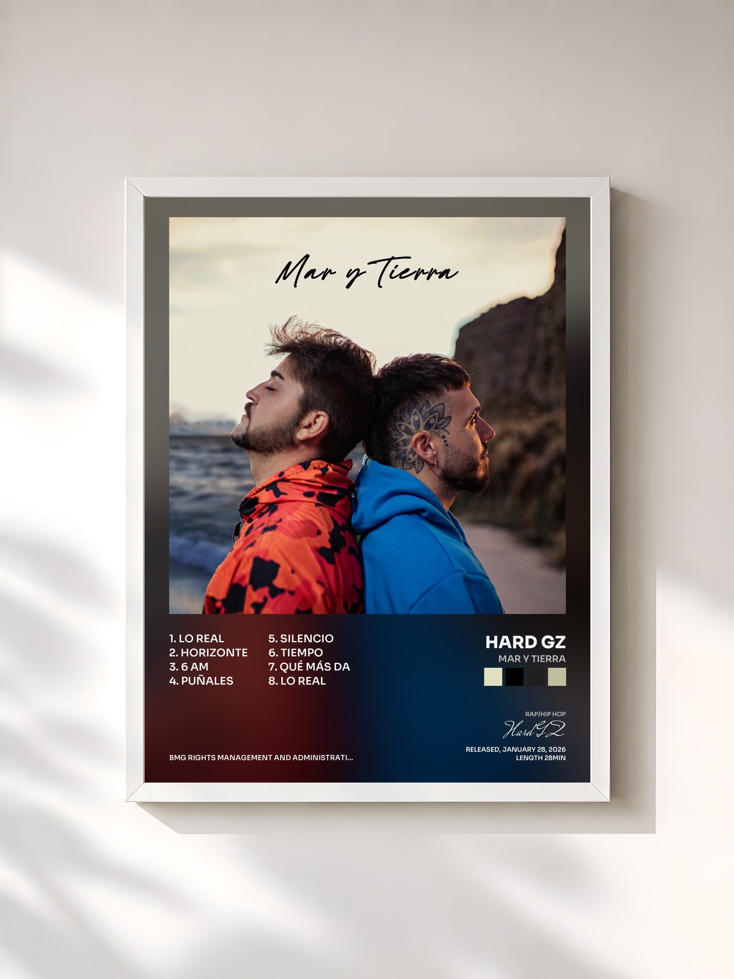 #blanc Tableau de l'album Mar y Tierra de Hard GZ, cadre blanc, imprimé et encadré en France