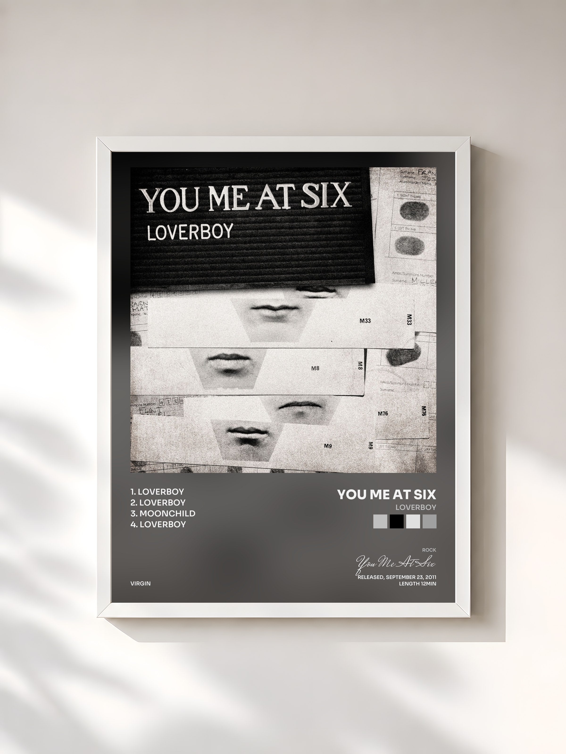 #blanc Tableau de l'album Loverboy de You Me At Six, cadre blanc, imprimé et encadré en France