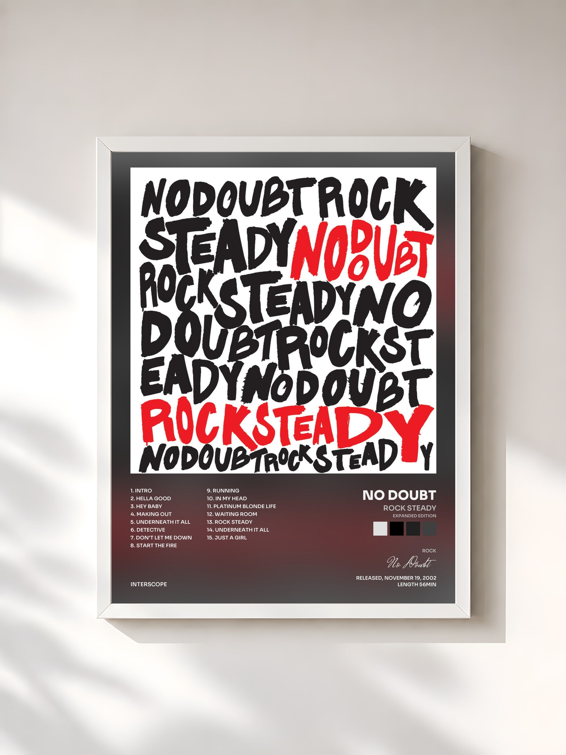 #blanc Tableau de l'album Rock Steady (Expanded Edition) de No Doubt, cadre blanc, imprimé et encadré en France