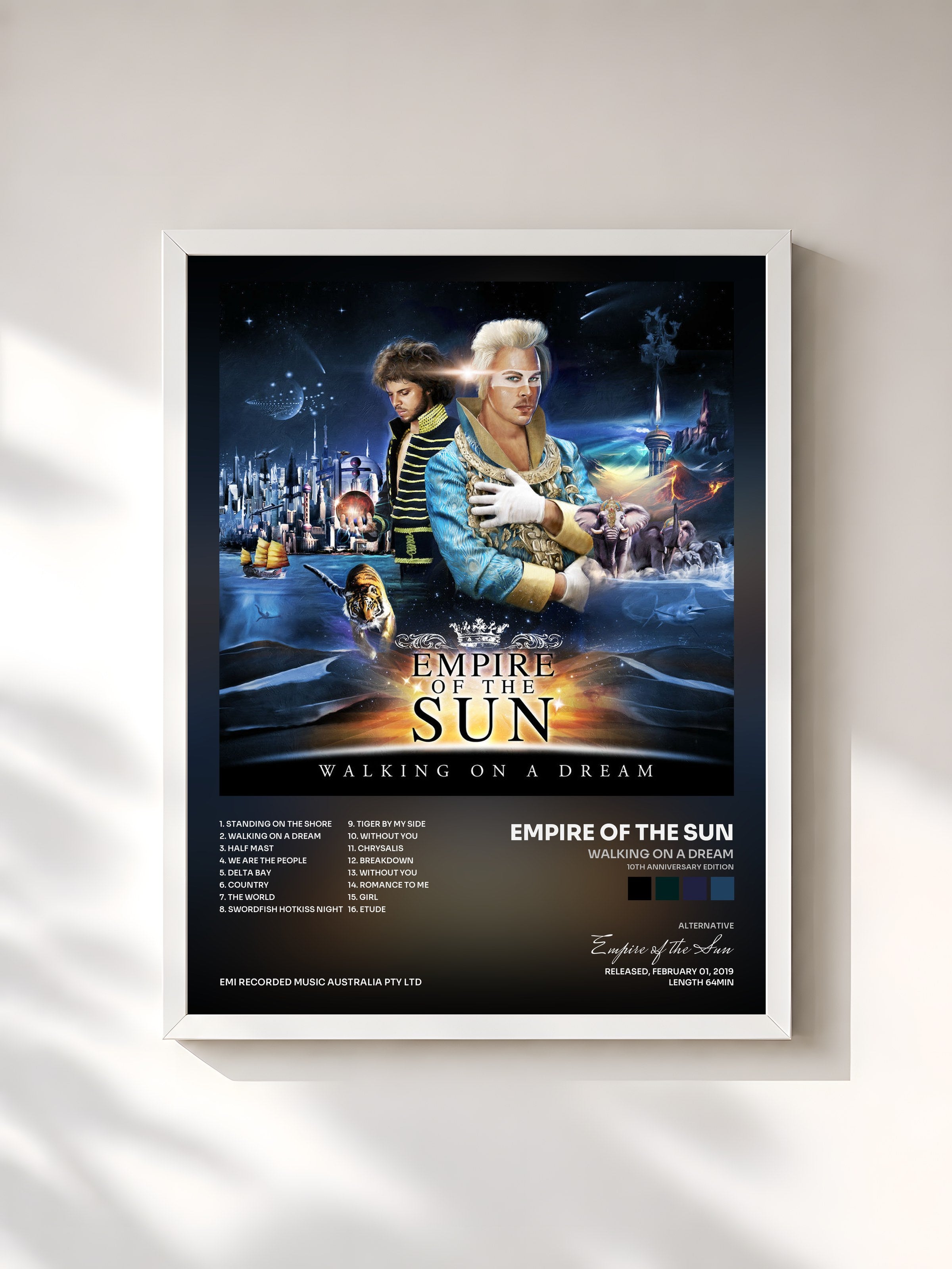 #blanc Tableau de l'album Walking On A Dream (10th Anniversary Edition) de Empire of the Sun, cadre blanc, imprimé et encadré en France