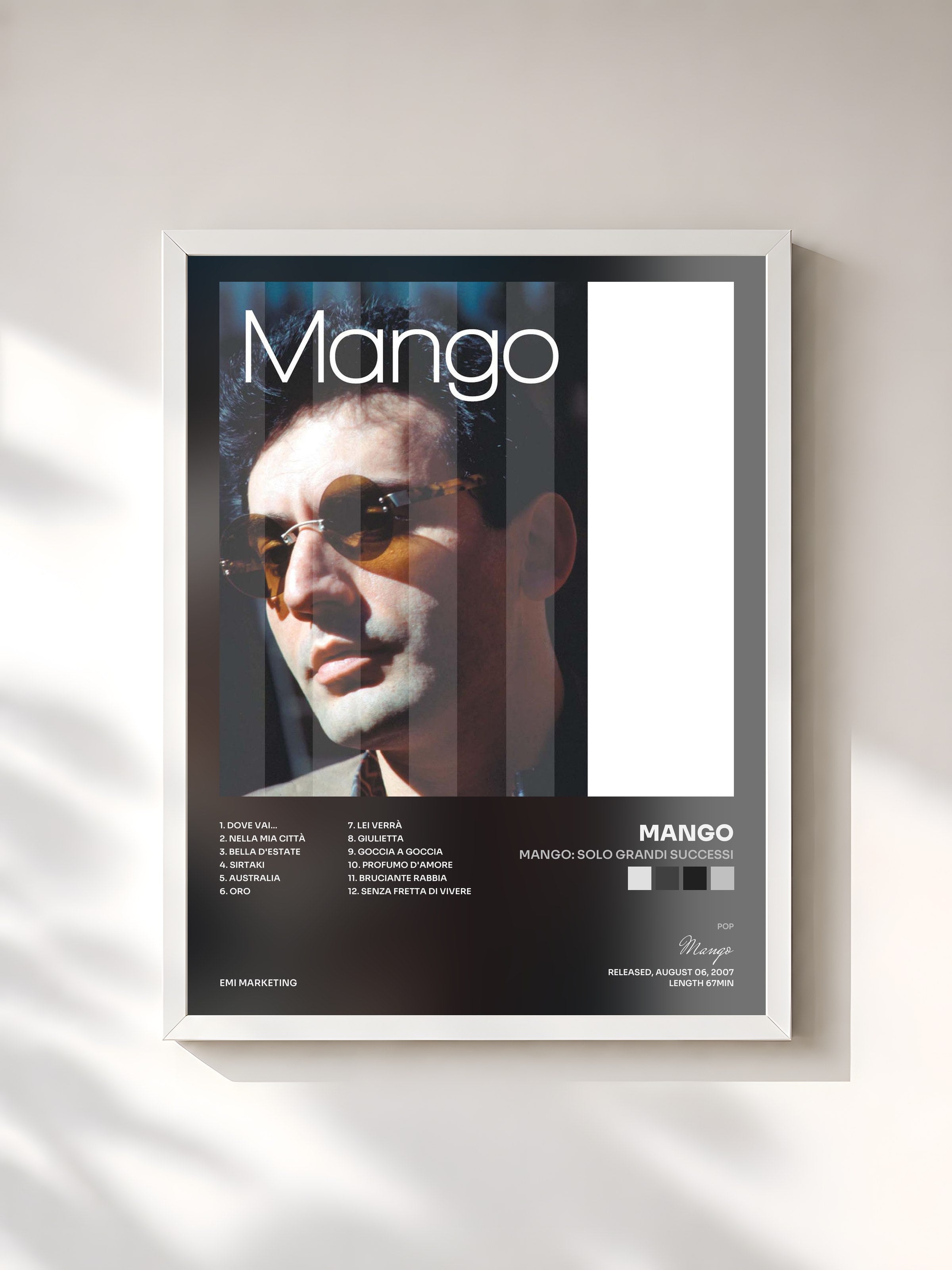 #blanc Tableau de l'album Mango: Solo Grandi Successi de Mango, cadre blanc, imprimé et encadré en France
