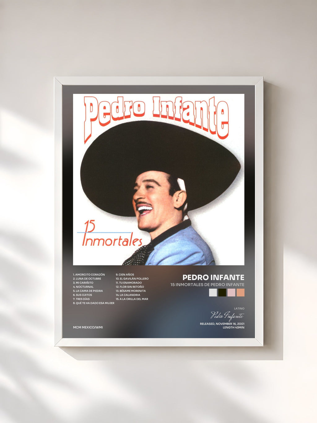#blanc Tableau de l'album 15 Inmortales de Pedro Infante de Pedro Infante, cadre blanc, imprimé et encadré en France
