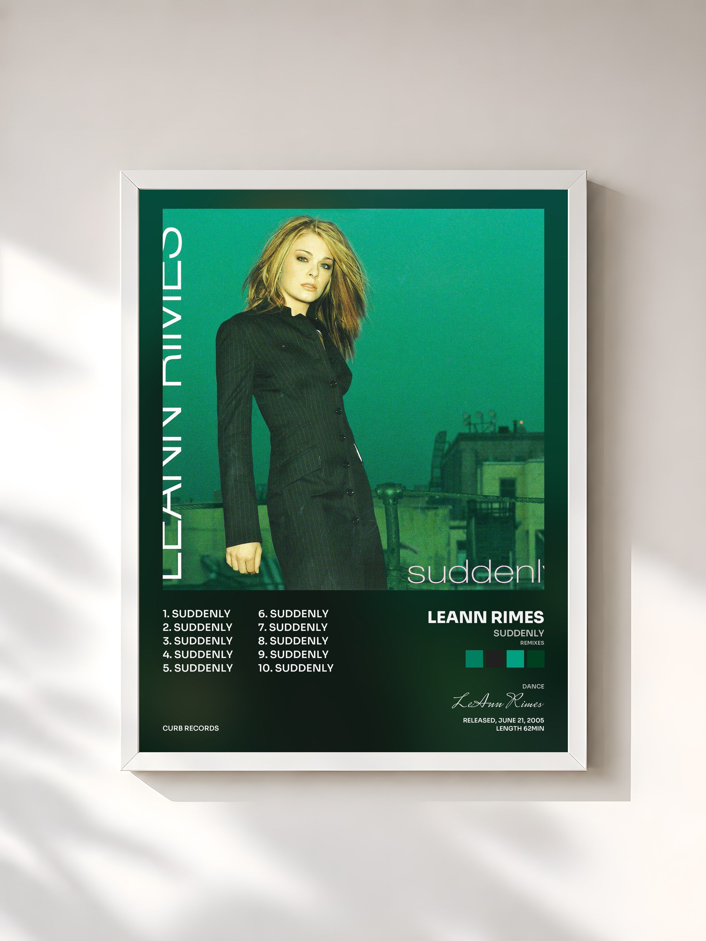 #blanc Tableau de l'album Suddenly (Remixes) de LeAnn Rimes, cadre blanc, imprimé et encadré en France