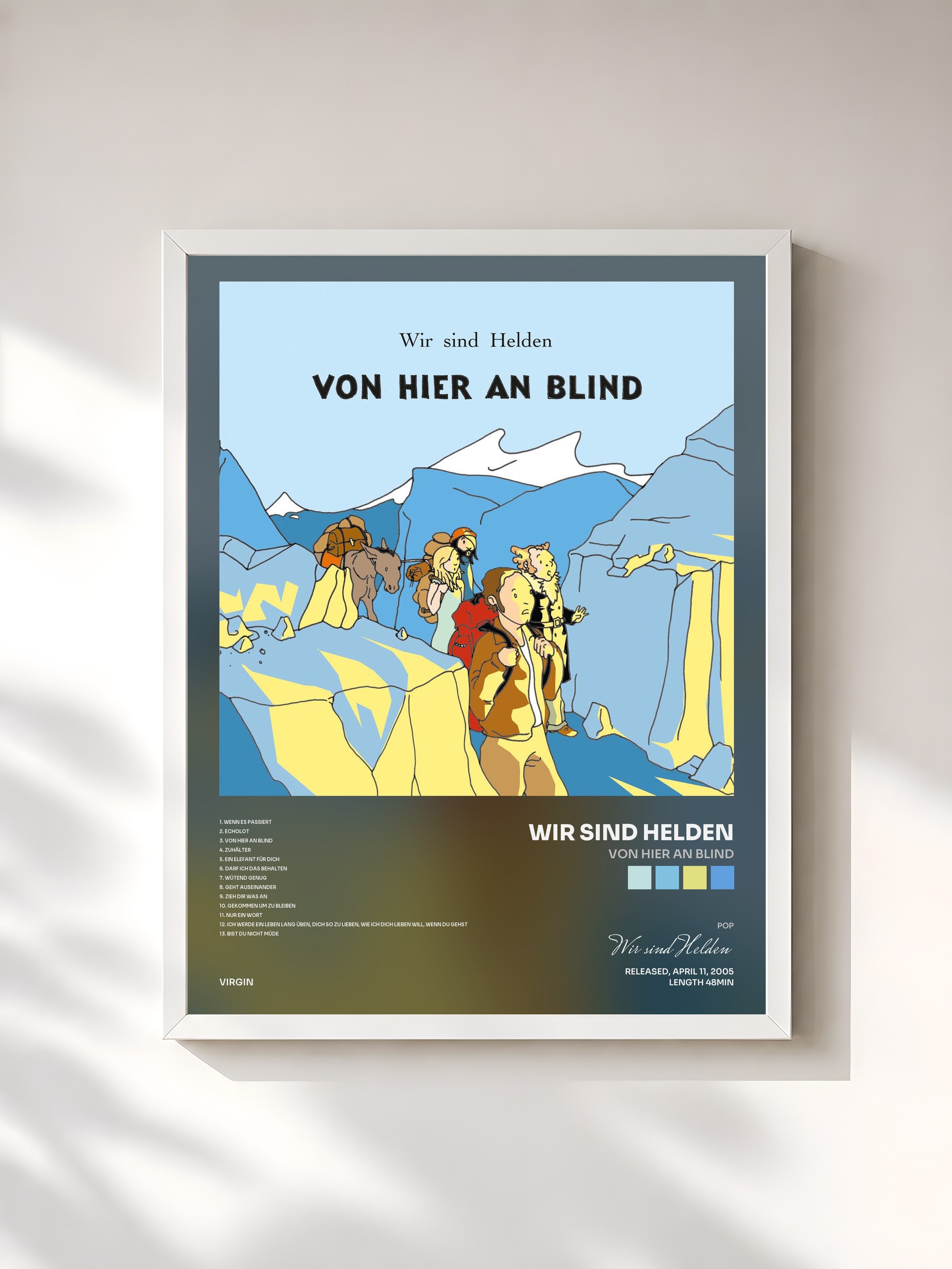 #blanc Tableau de l'album Von hier an blind de Wir sind Helden, cadre blanc, imprimé et encadré en France