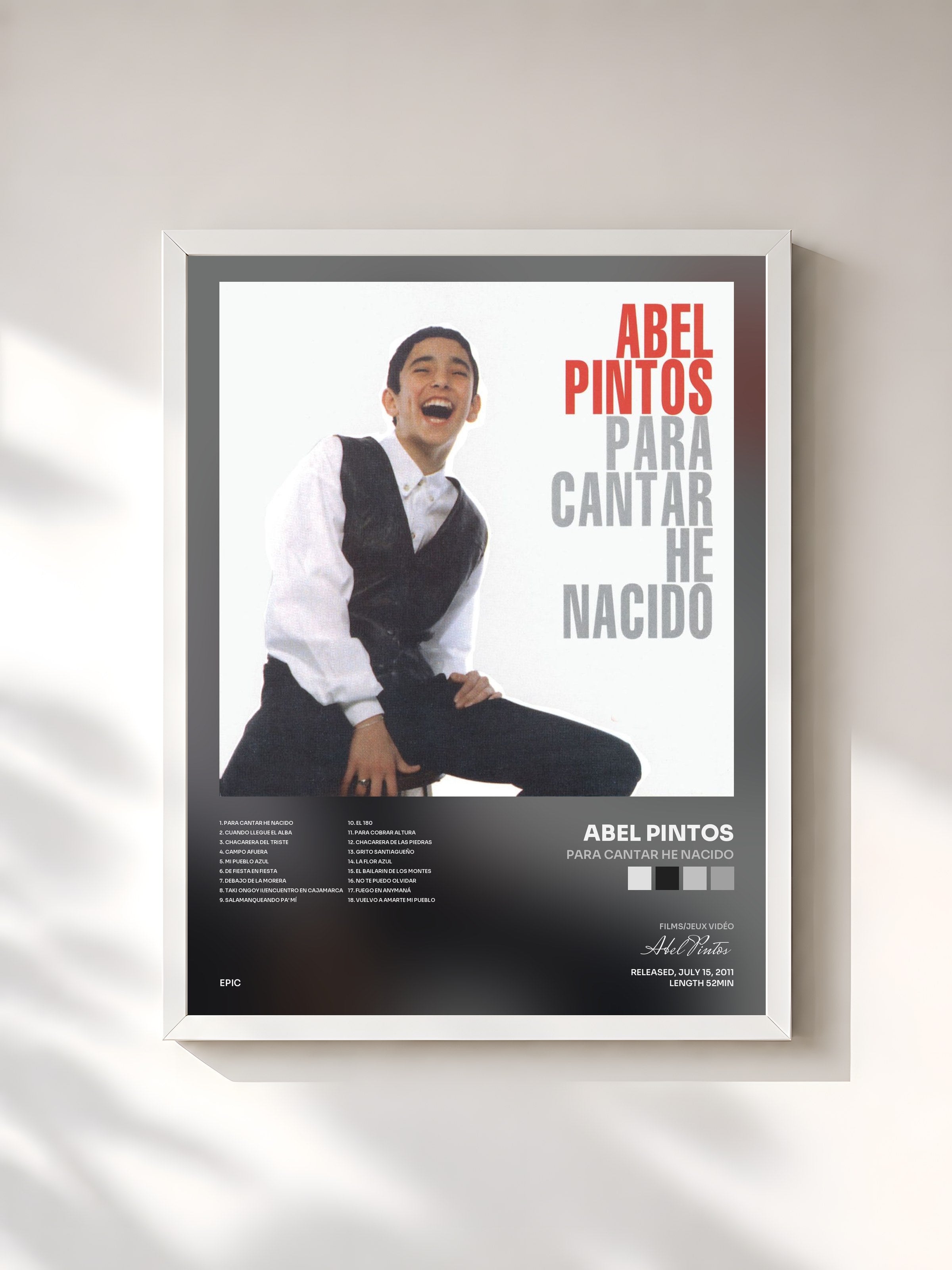 #blanc Tableau de l'album Para Cantar He Nacido de Abel Pintos, cadre blanc, imprimé et encadré en France