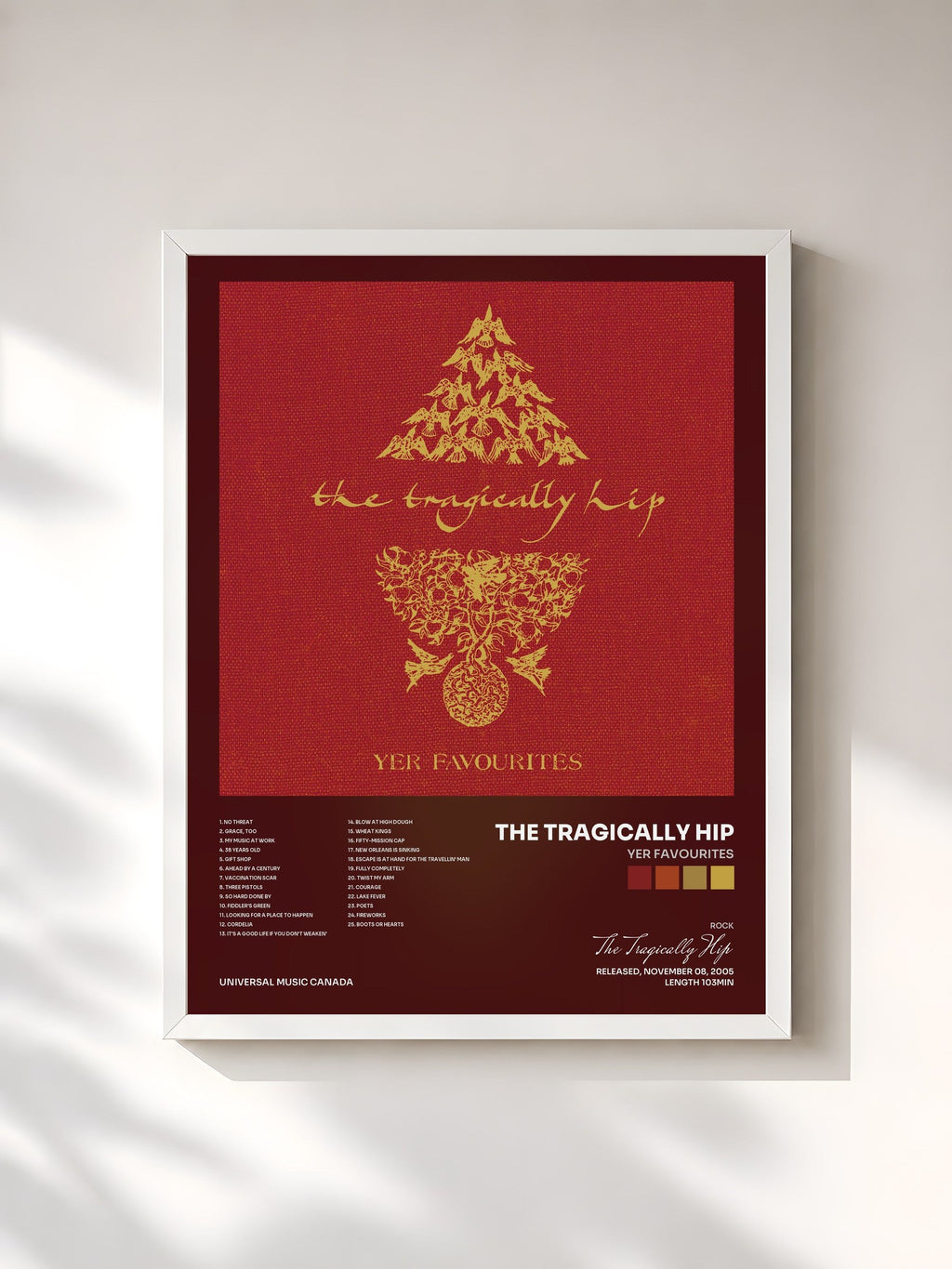 #blanc Yer Favourites di The Tragically Hip in stampa incorniciata, cornice bianca, stampata e incorniciata in Francia