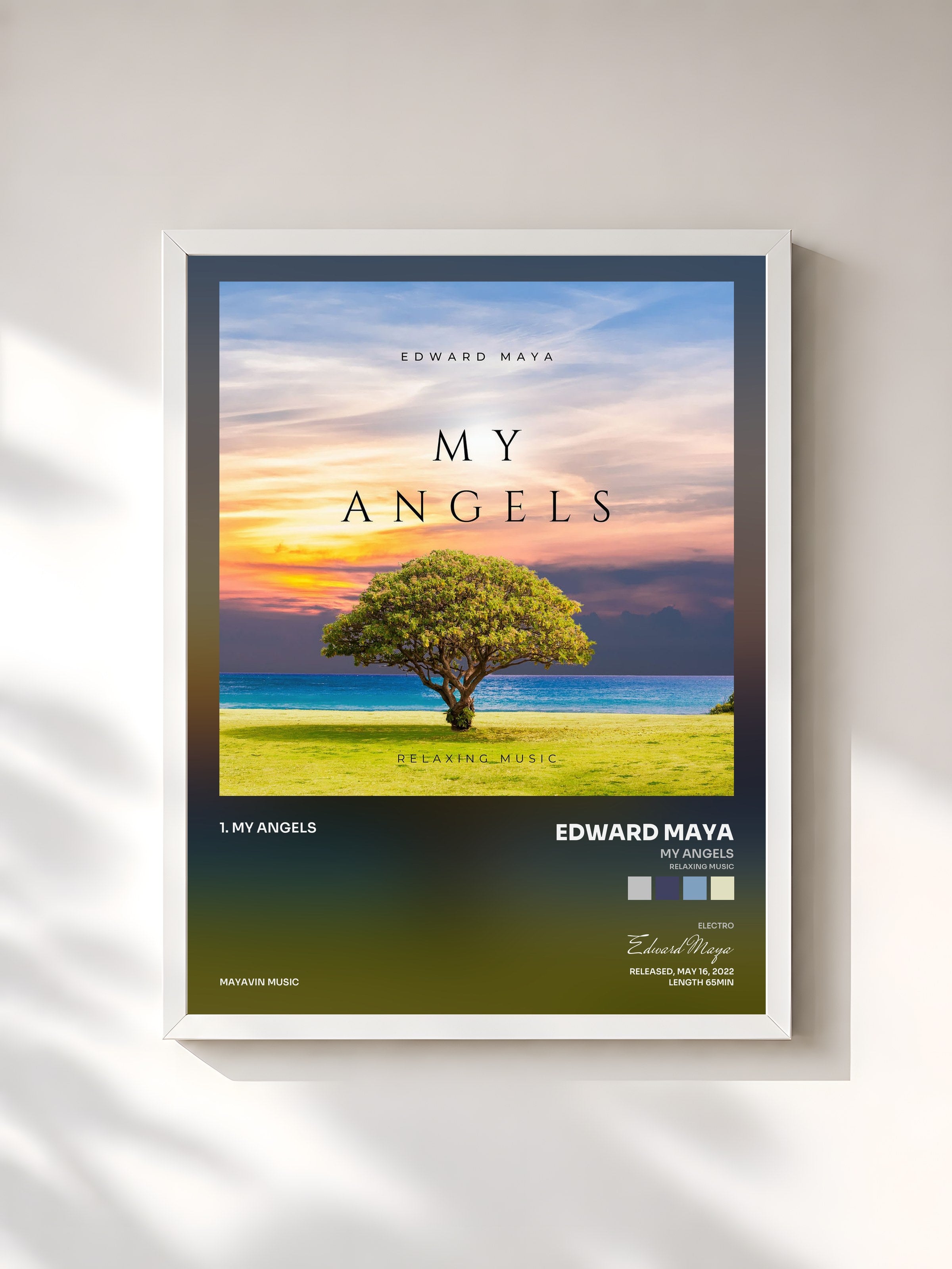 #blanc Tableau de l'album My Angels (Relaxing Music) de Edward Maya, cadre blanc, imprimé et encadré en France