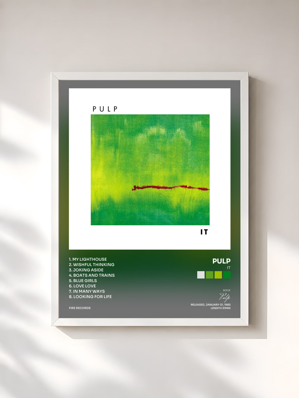 #blanc Tableau de l'album It de Pulp, cadre blanc, imprimé et encadré en France