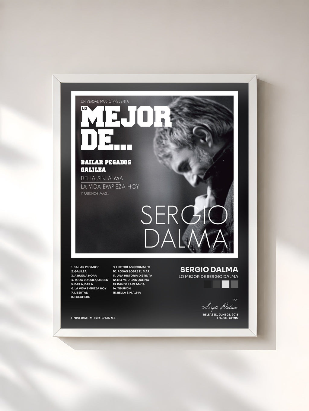 #blanc Tableau de l'album Lo Mejor De Sergio Dalma de Sergio Dalma, cadre blanc, imprimé et encadré en France