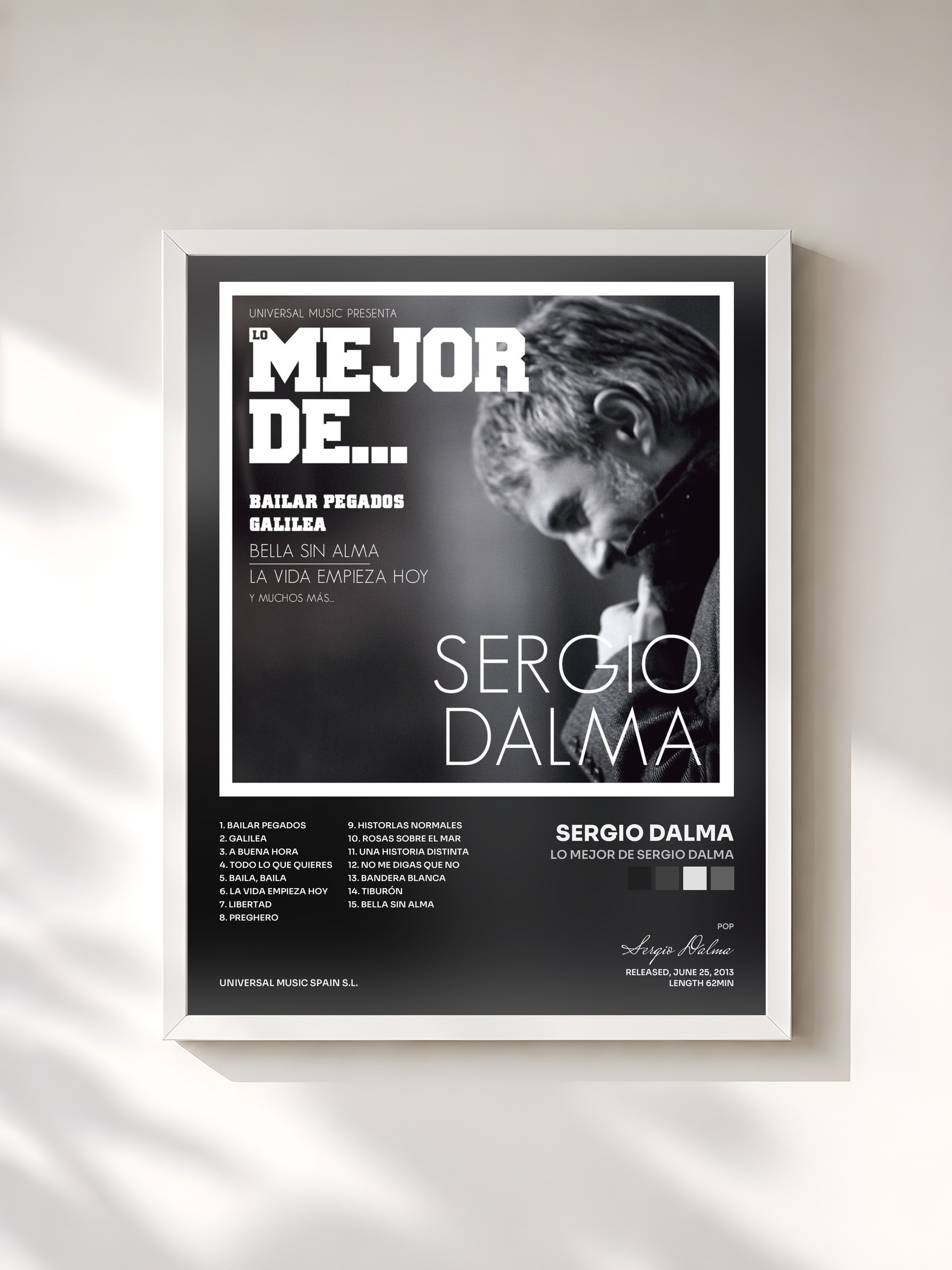 #blanc Tableau de l'album Lo Mejor De Sergio Dalma de Sergio Dalma, cadre blanc, imprimé et encadré en France