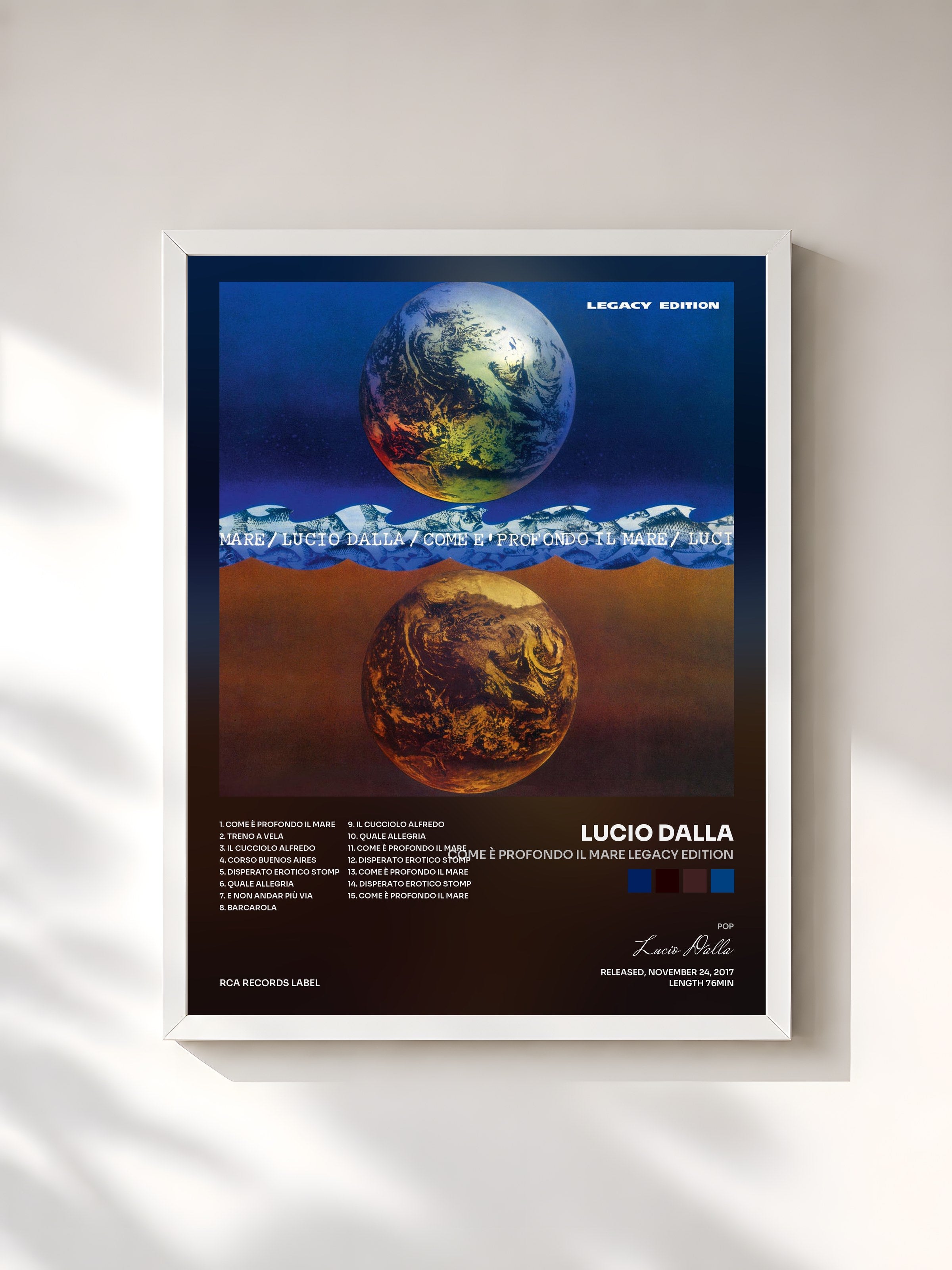 #blanc Tableau de l'album Come è profondo il mare Legacy Edition de Lucio Dalla, cadre blanc, imprimé et encadré en France