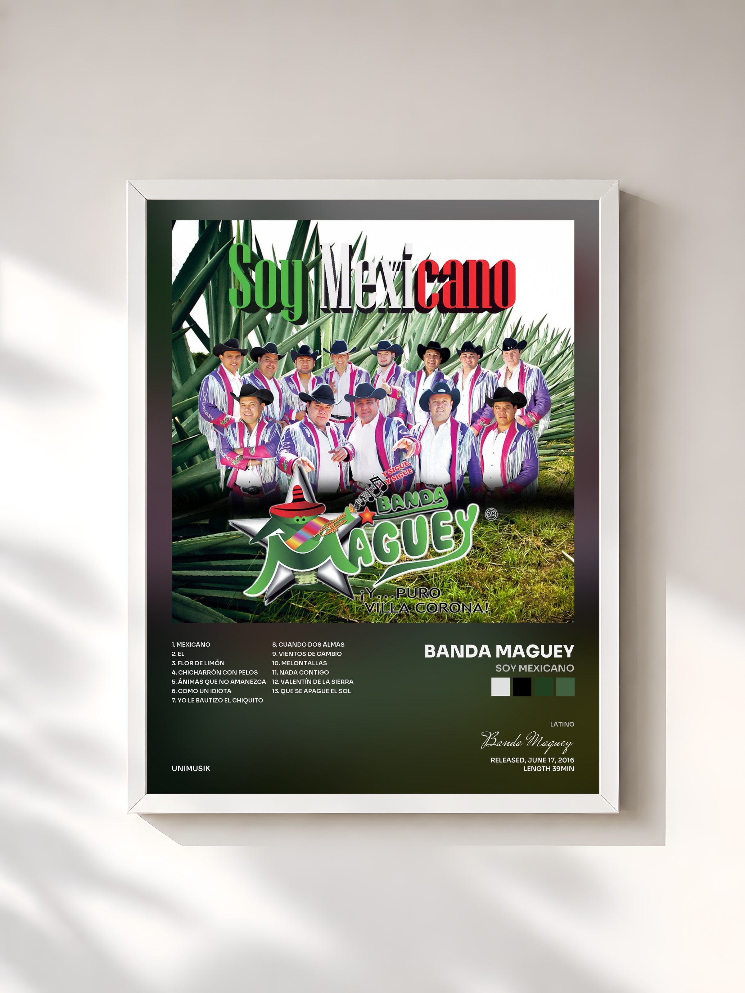 #blanc Tableau de l'album Soy Mexicano de Banda Maguey, cadre blanc, imprimé et encadré en France