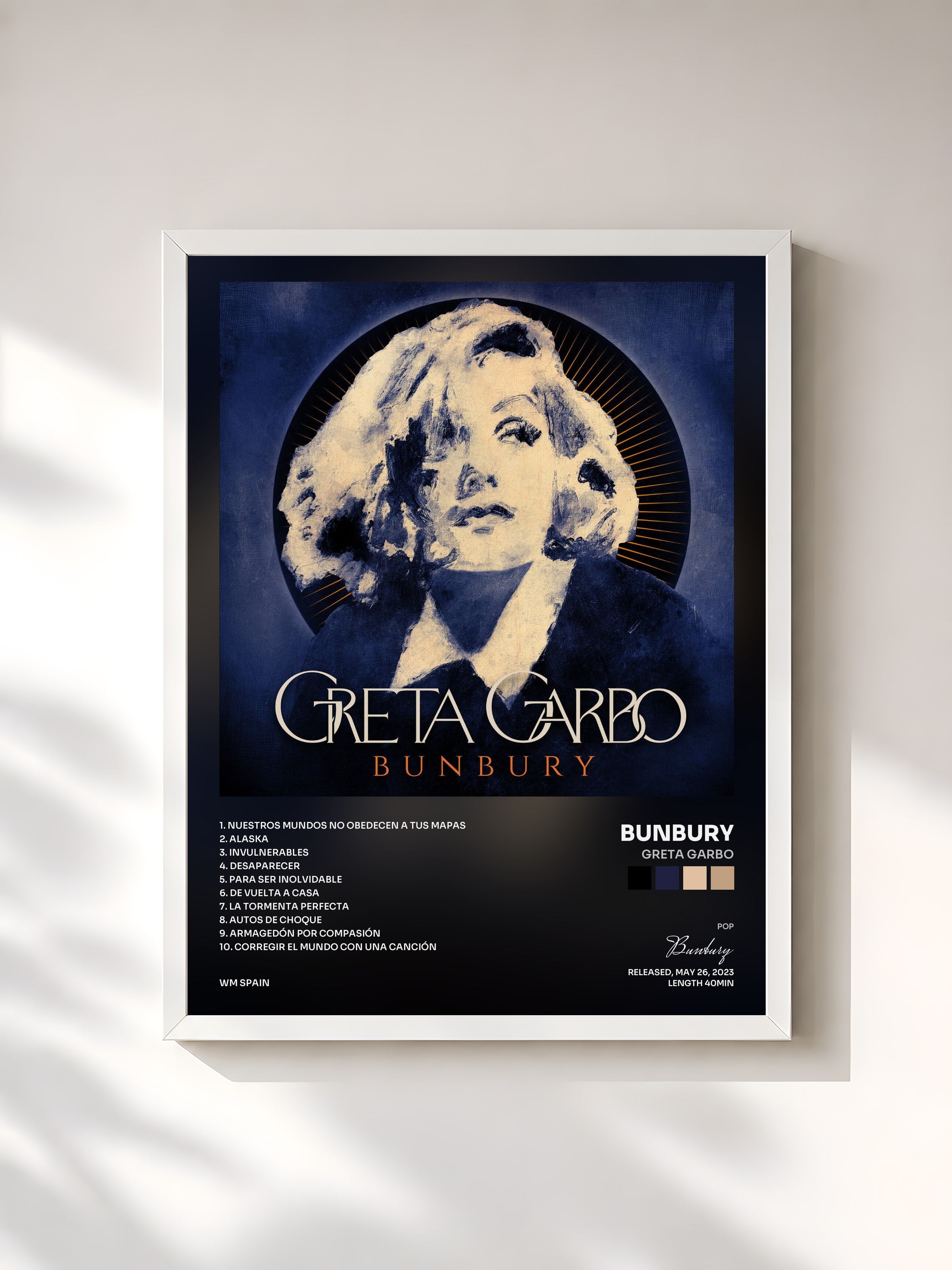 #blanc Tableau de l'album Greta Garbo de Bunbury, cadre blanc, imprimé et encadré en France