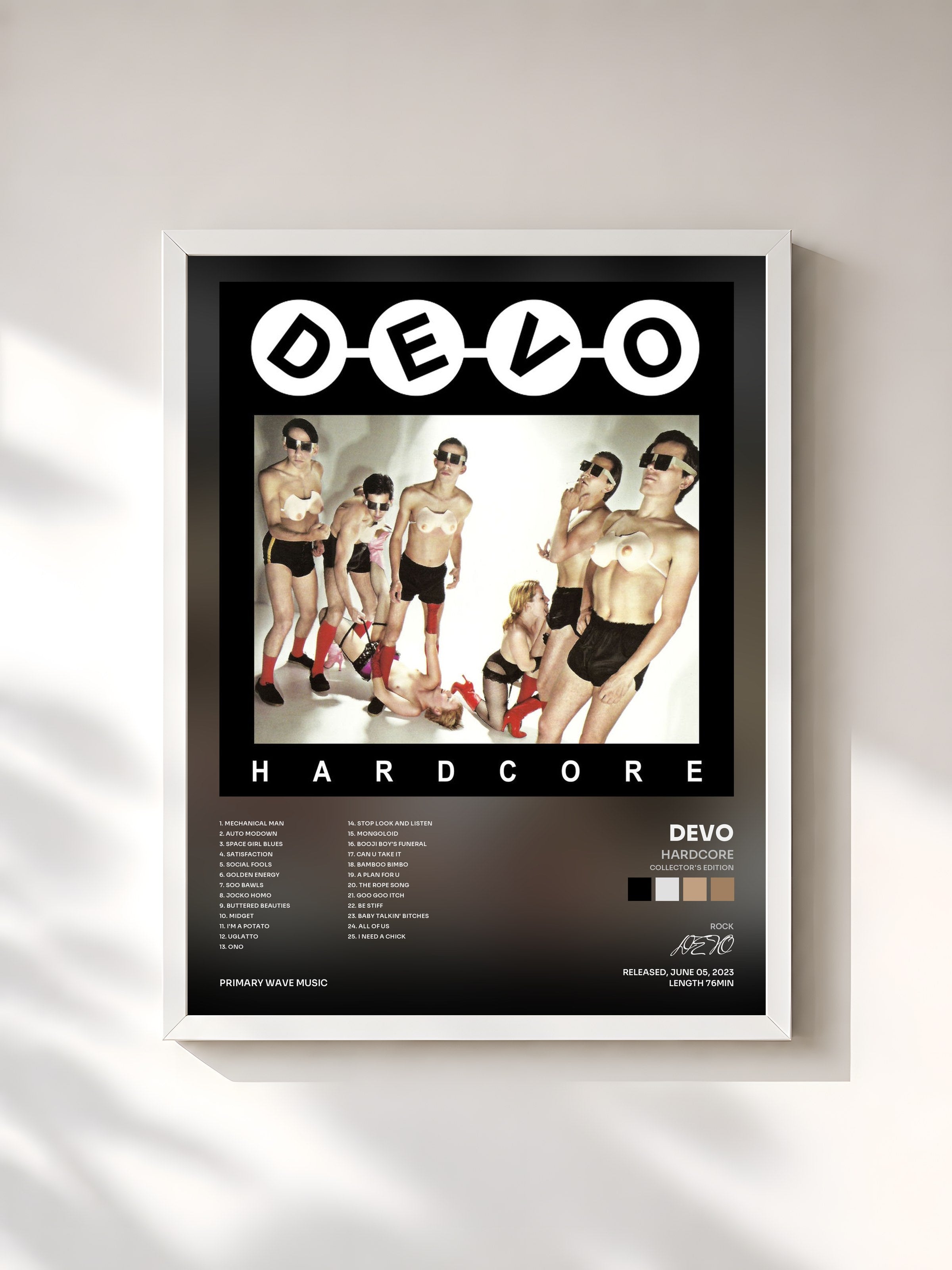 #blanc Tableau de l'album Hardcore (Collector's Edition) de DEVO, cadre blanc, imprimé et encadré en France