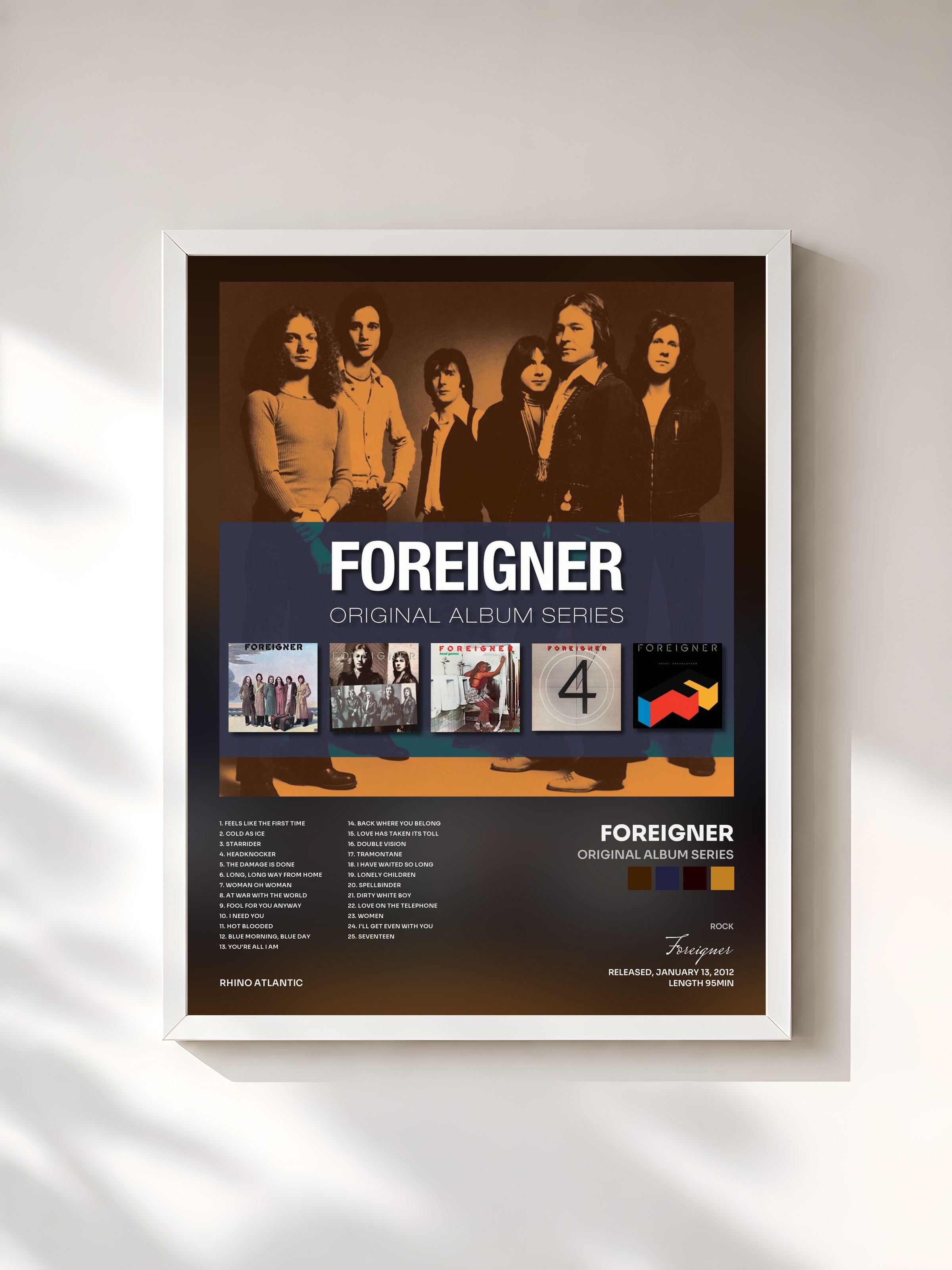 #blanc Tableau de l'album Original Album Series de Foreigner, cadre blanc, imprimé et encadré en France