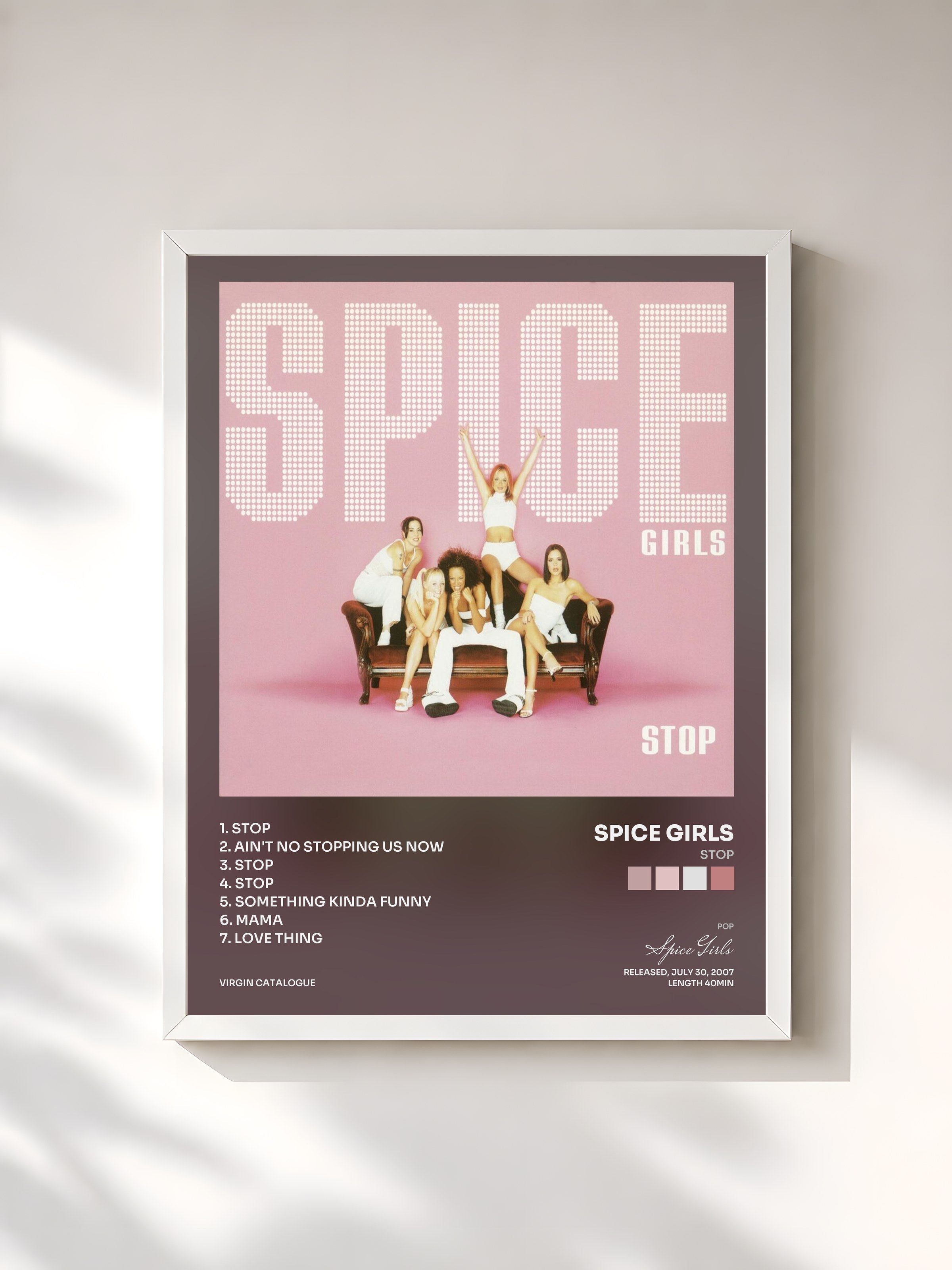 #blanc Tableau de l'album Stop de Spice Girls, cadre blanc, imprimé et encadré en France