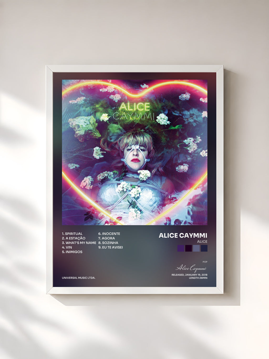 #blanc Tableau de l'album Alice de Alice Caymmi, cadre blanc, imprimé et encadré en France