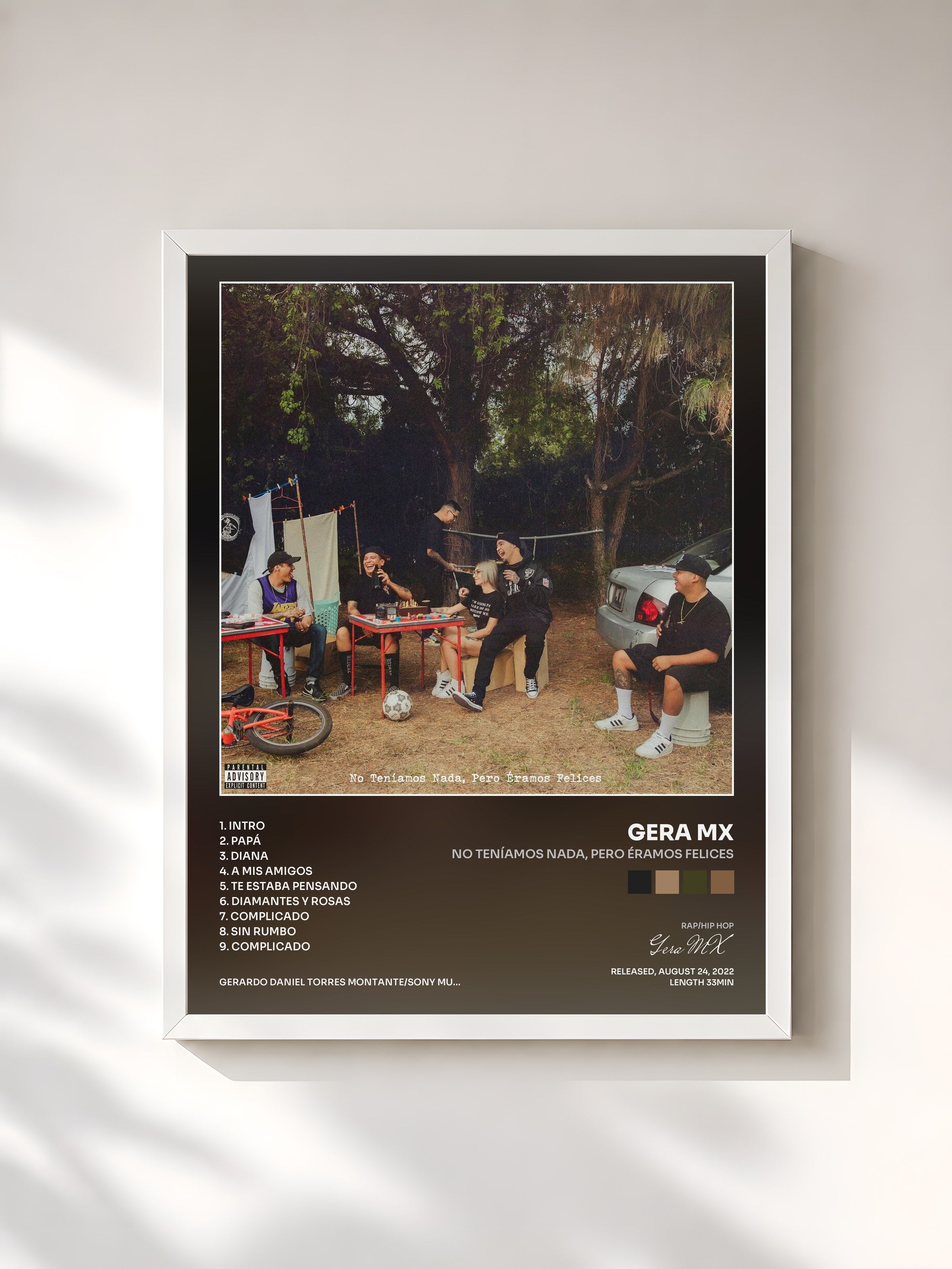 #blanc Tableau de l'album No Teníamos Nada, Pero Éramos Felices de Gera MX, cadre blanc, imprimé et encadré en France