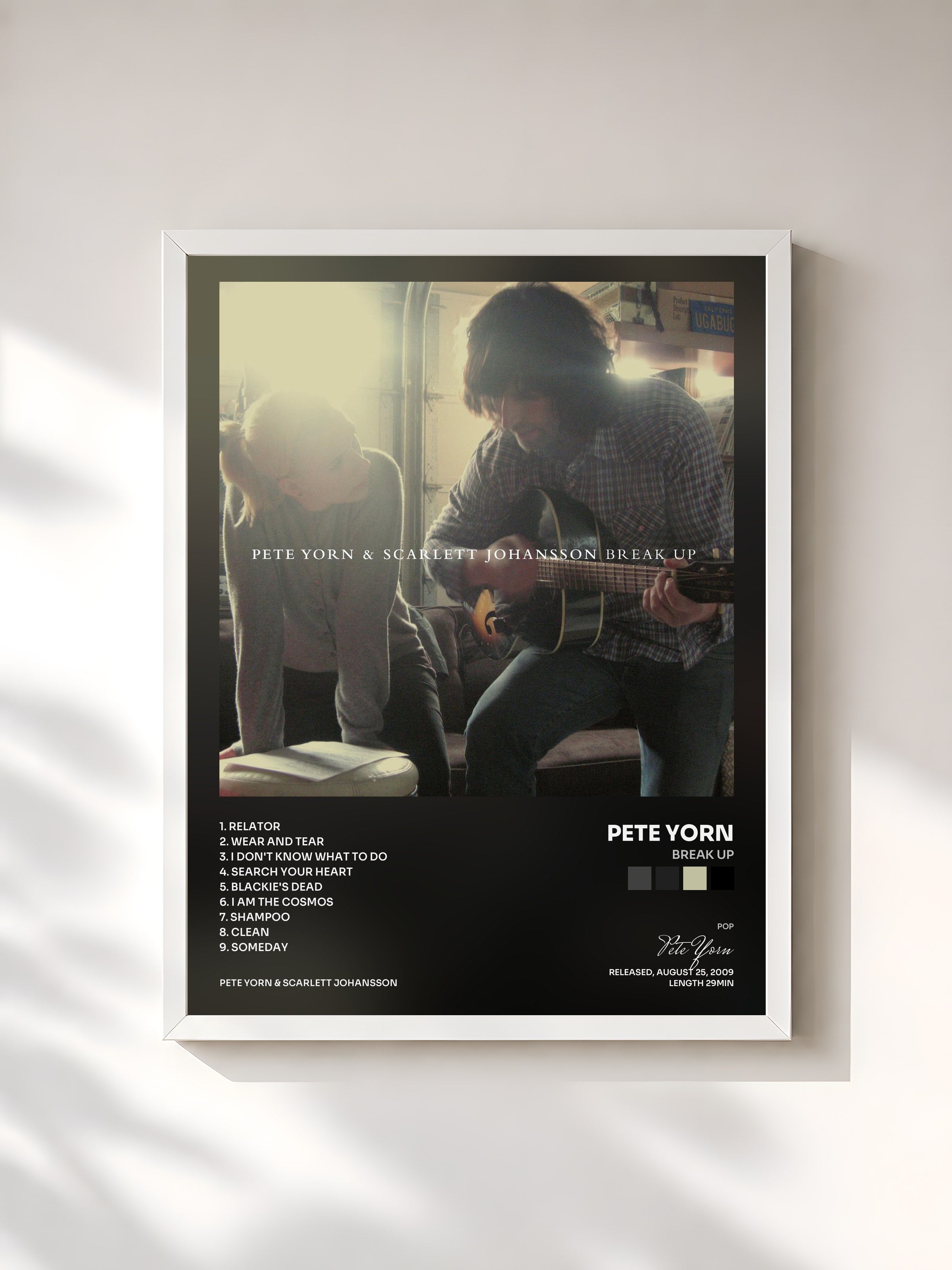 #blanc Tableau de l'album Break Up de Pete Yorn, cadre blanc, imprimé et encadré en France