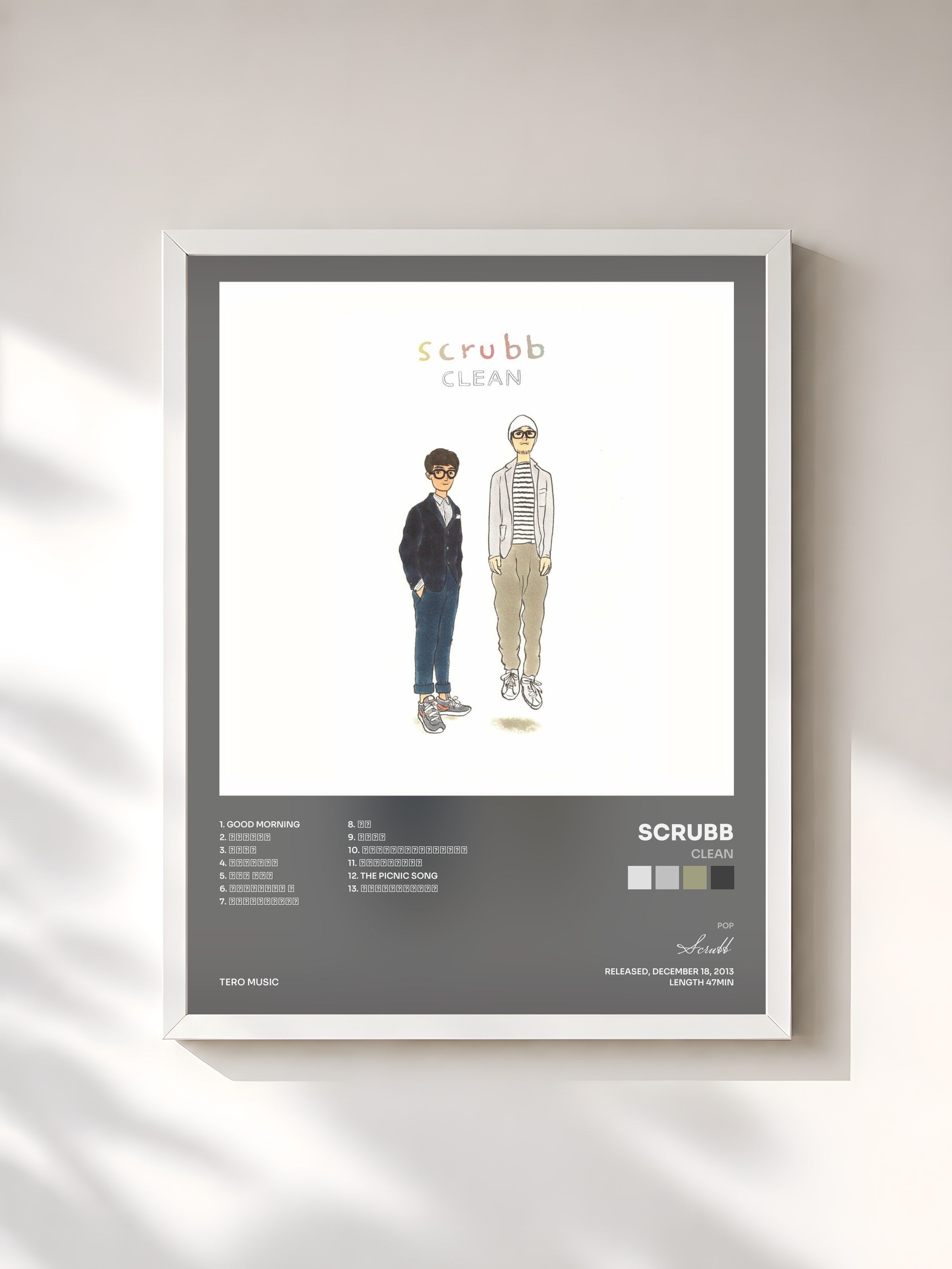 #blanc Tableau de l'album Clean de Scrubb, cadre blanc, imprimé et encadré en France