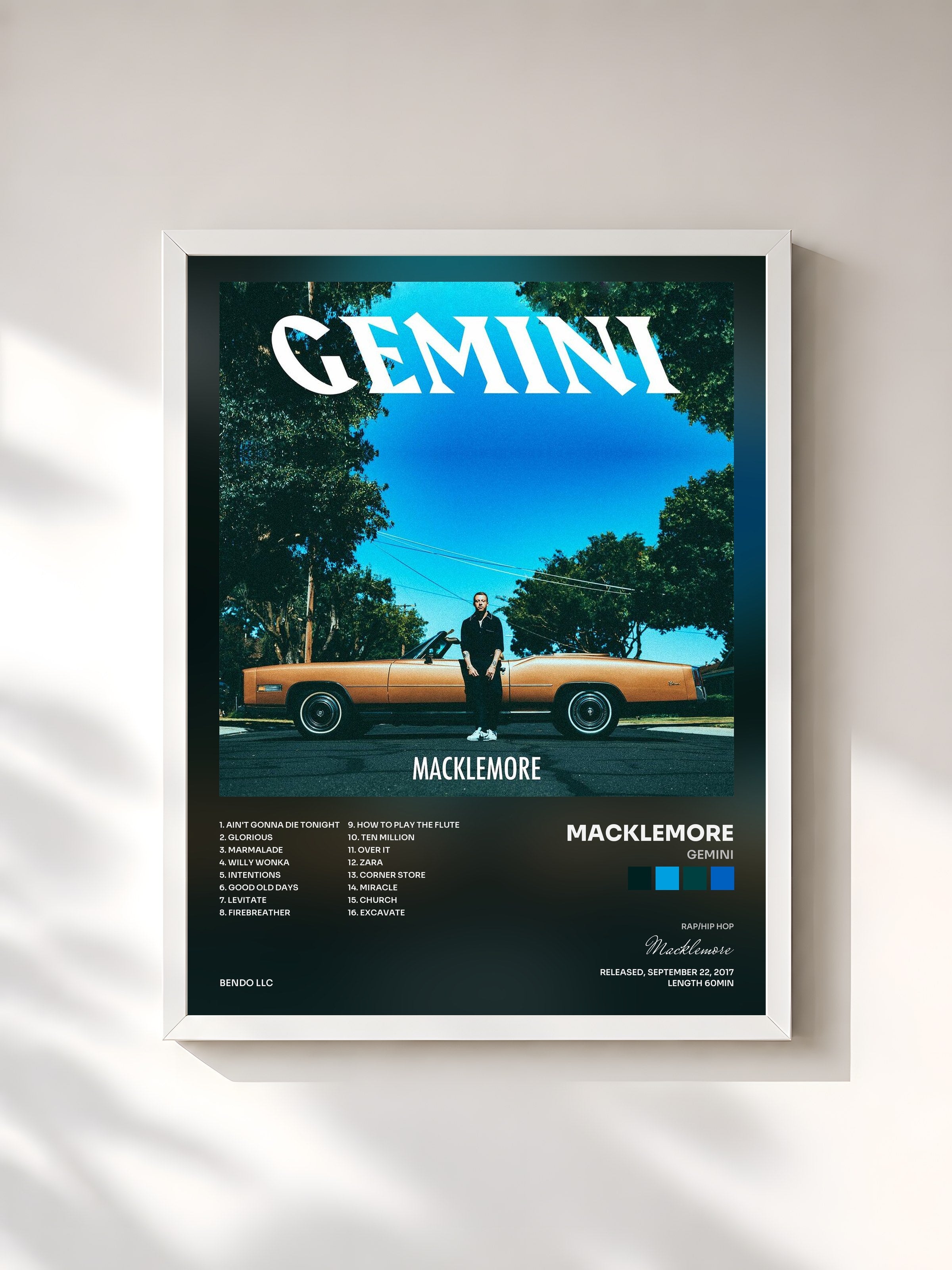 #blanc Tableau de l'album GEMINI de Macklemore, cadre blanc, imprimé et encadré en France